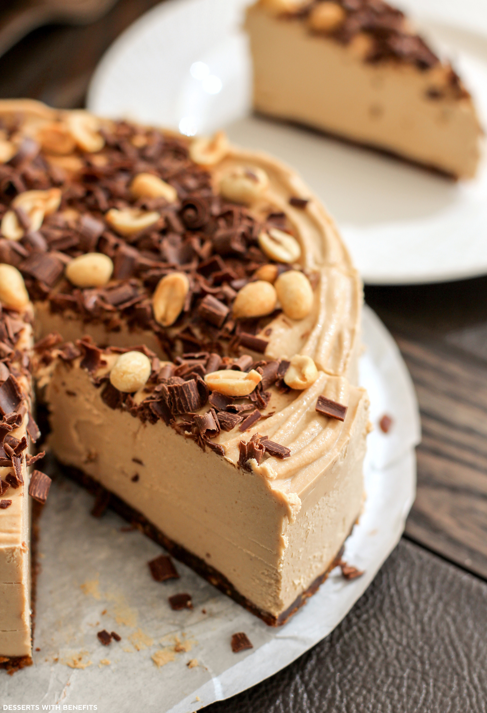 Healthy Chocolate Peanut Butter Raw Cheesecake | Vegan, Gluten Free