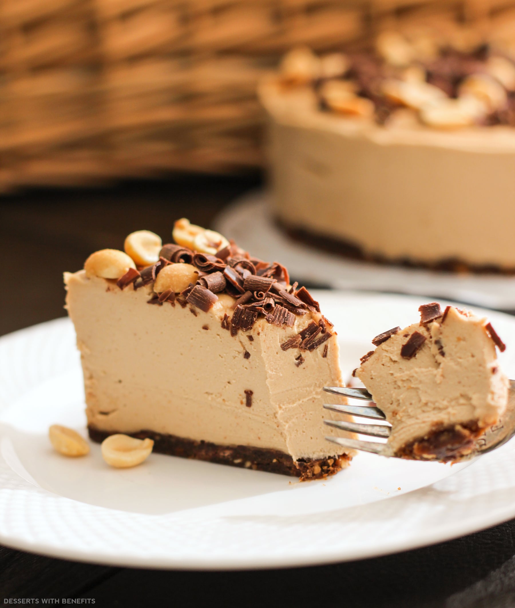 Healthy Chocolate Peanut Butter Raw Cheesecake (no bake, low sugar, high protein, high fiber, gluten free, dairy free, vegan) - Healthy Dessert Recipes at Desserts with Benefits