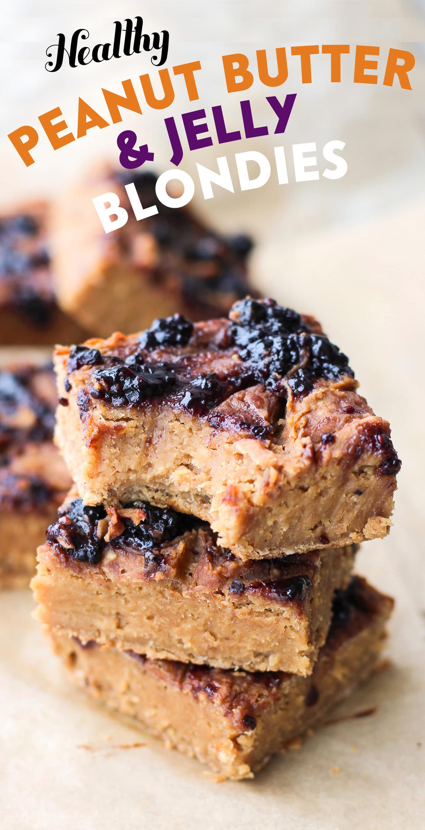 These Healthy Peanut Butter and Jelly Blondies are SUPER dense, fudgy, and rich. Also guilt-free, refined sugar free, high protein, gluten free and vegan! - Healthy Dessert Recipes at Desserts with Benefits