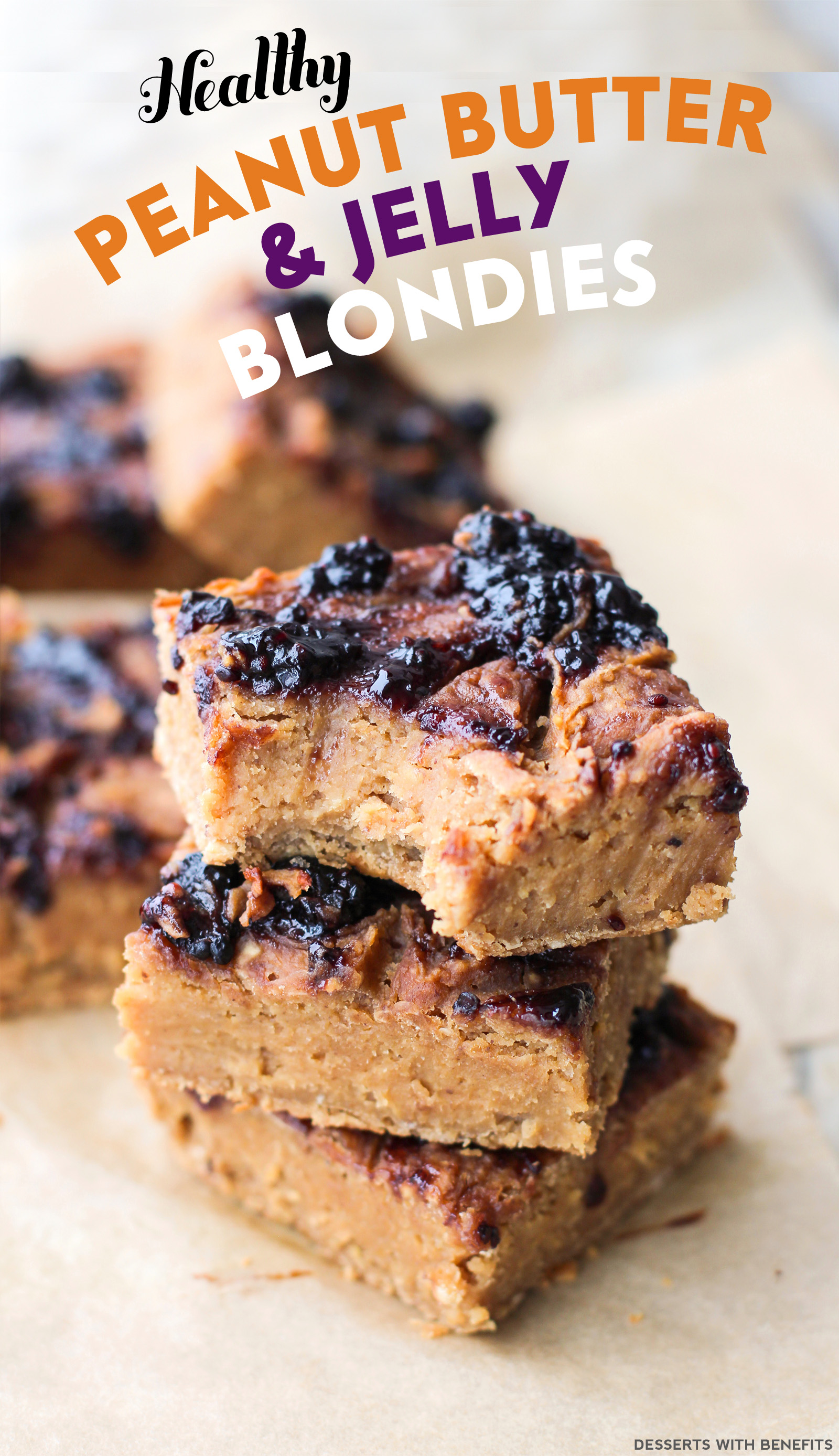 Healthy Peanut Butter and Jelly Blondies  Low Fat, Gluten 