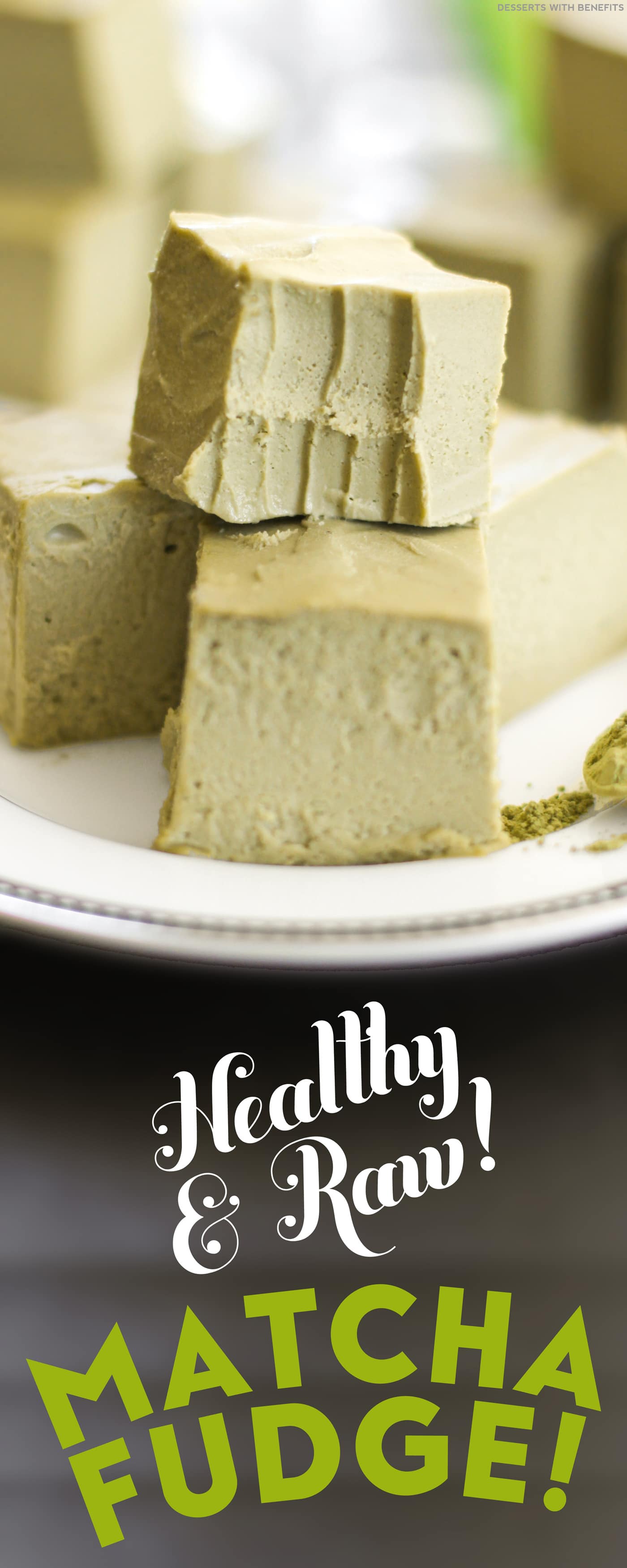 Healthy Raw Matcha Green Tea Fudge (no bake, sugar free, low carb, gluten free, dairy free, vegan) - Healthy Dessert Recipes at Desserts with Benefits