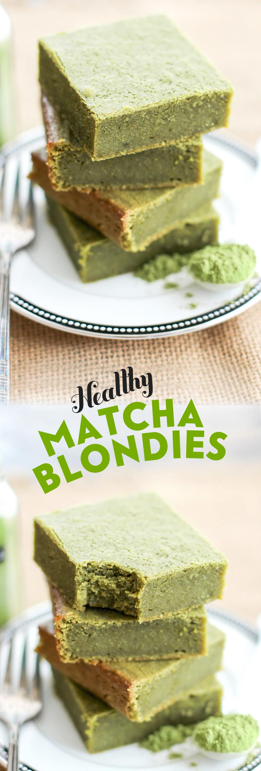 Healthy Matcha Green Tea Blondies (sugar free, high fiber, gluten free, vegan) - Healthy Dessert Recipes at Desserts with Benefits