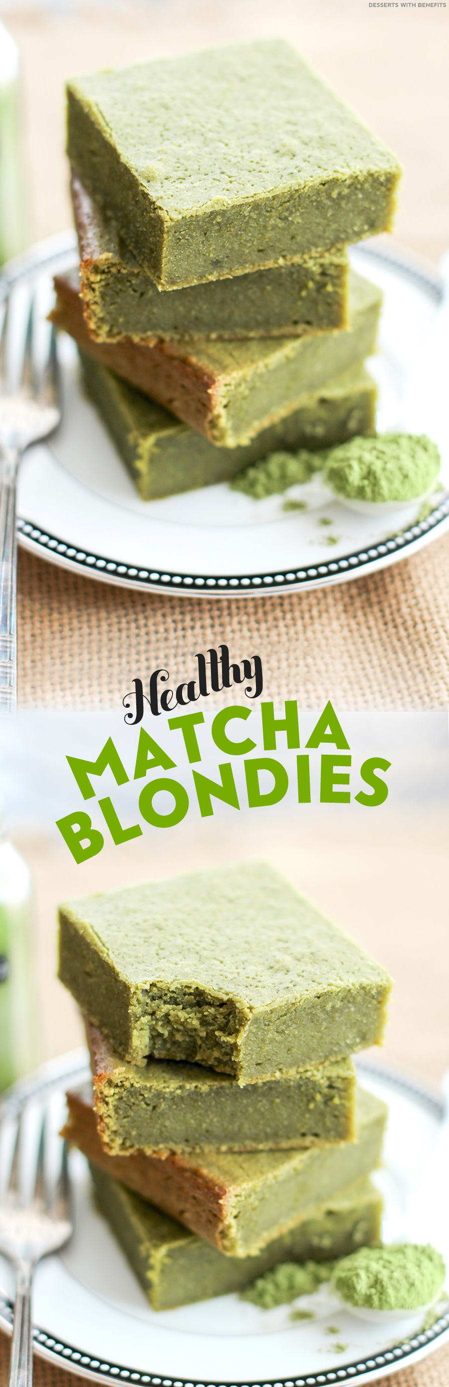 Healthy Matcha Green Tea Blondies (sugar free, high fiber, gluten free, vegan) - Healthy Dessert Recipes at Desserts with Benefits