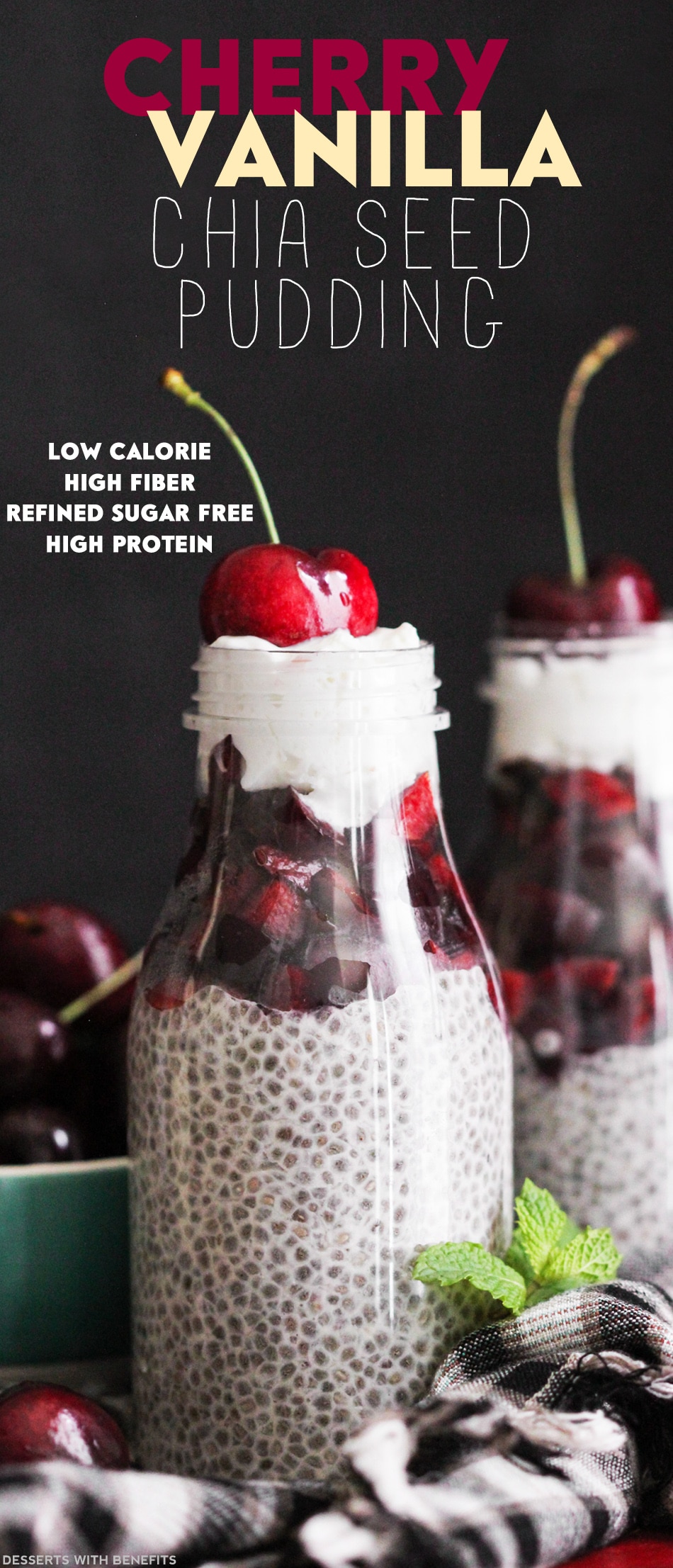 Healthy Cherry Vanilla Chia Seed Pudding (refined sugar free, high fiber, gluten free, dairy free, vegan) - Healthy Dessert Recipes at Desserts with Benefits