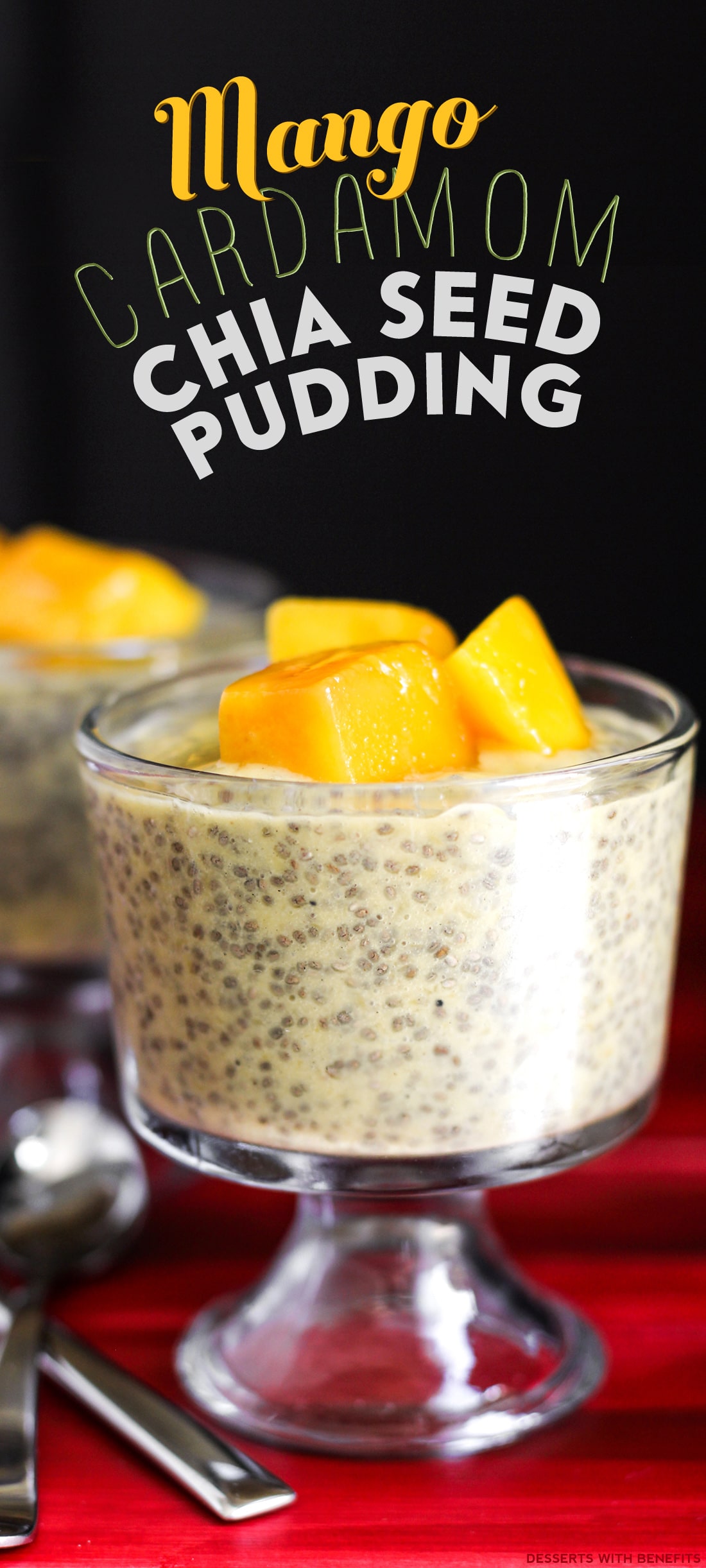 Healthy Mango Cardamom Chia Seed Pudding (refined sugar free, low fat, low calorie, high fiber, gluten free, dairy free, vegan) - Healthy Dessert Recipes at Desserts with Benefits