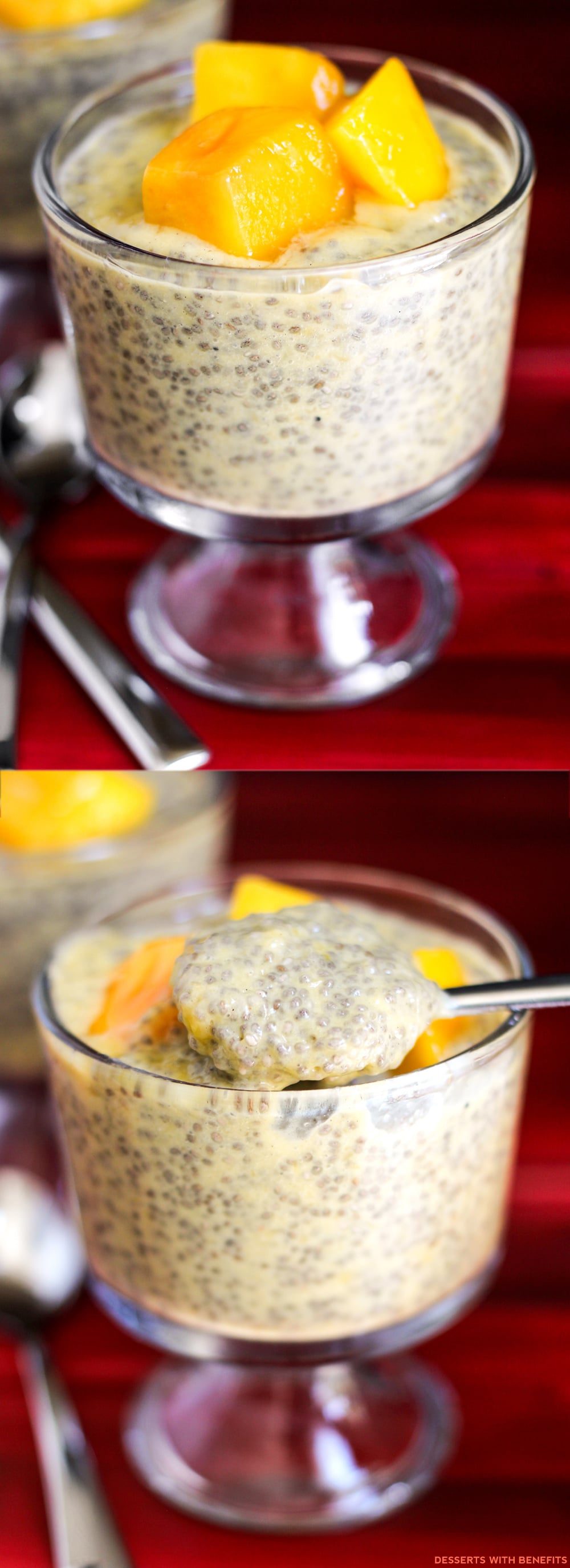 Healthy Mango Cardamom Chia Seed Pudding (refined sugar free, low fat, low calorie, high fiber, gluten free, dairy free, vegan) - Healthy Dessert Recipes at Desserts with Benefits