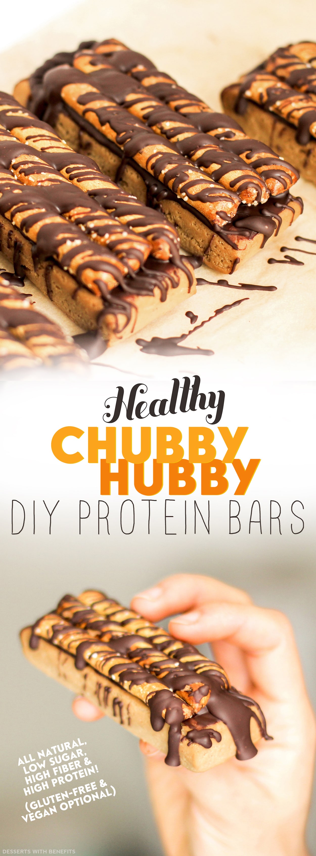 Unlike Ben & Jerry's Chubby Hubby ice cream, these Healthy Chubby Hubby DIY Protein Bars are low in sugar, high in protein and high in fiber! They're easy to make, totally craving-worthy, and 100% healthy. Indulge in this peanut butter-chocolate-pretzel combo, guilt-free!