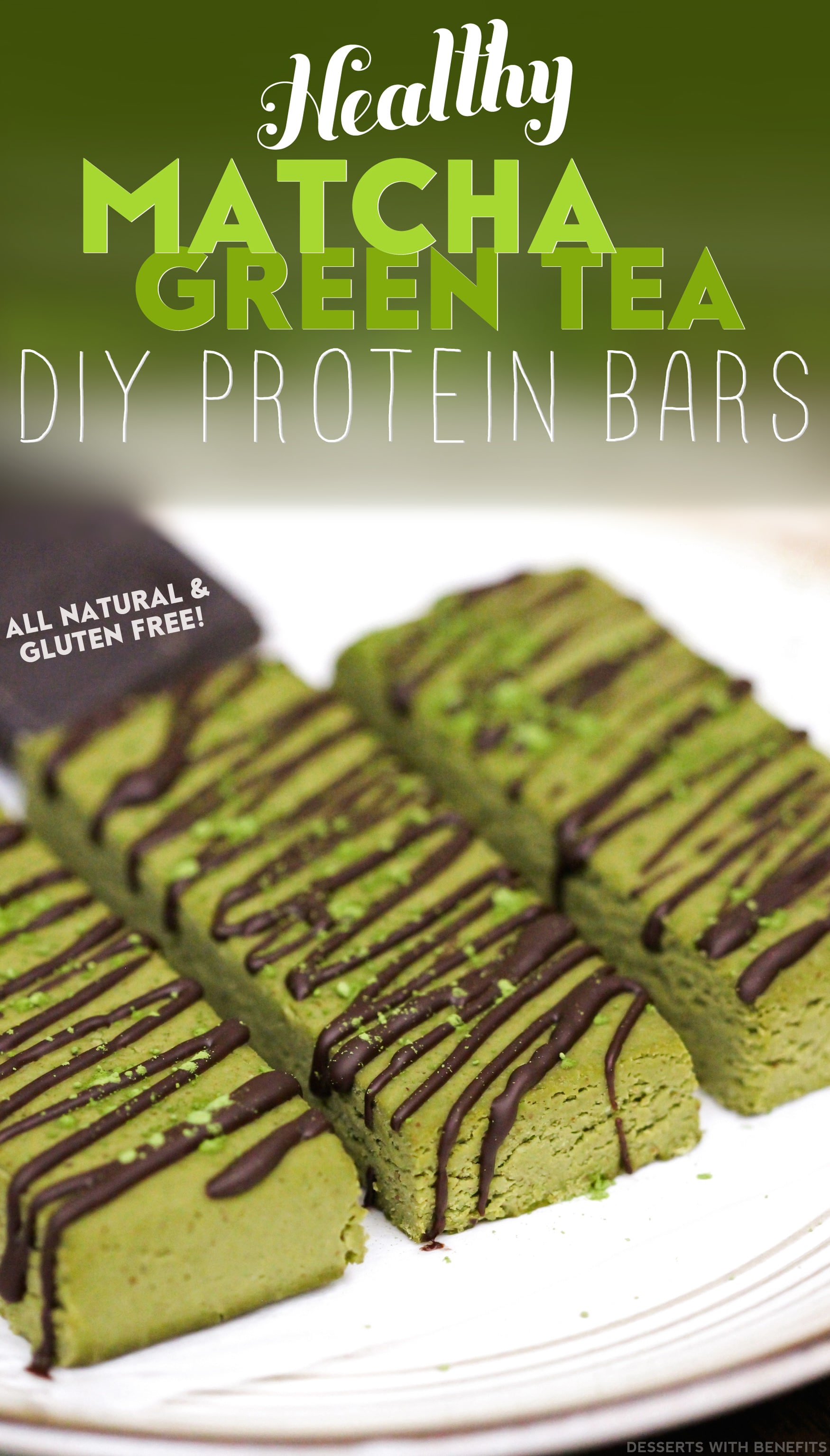 Healthy Matcha Green Tea Fudge DIY Protein Bars from the DIY Protein Bars Cookbook – authored by Jessica Stier of the Desserts with Benefits Blog