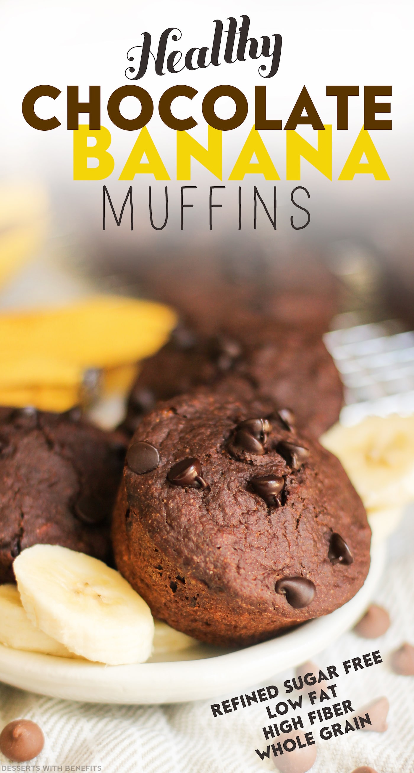 Healthy Chocolate Banana Muffins (refined sugar free, low fat, high fiber) - Healthy Dessert Recipes at Desserts with Benefits