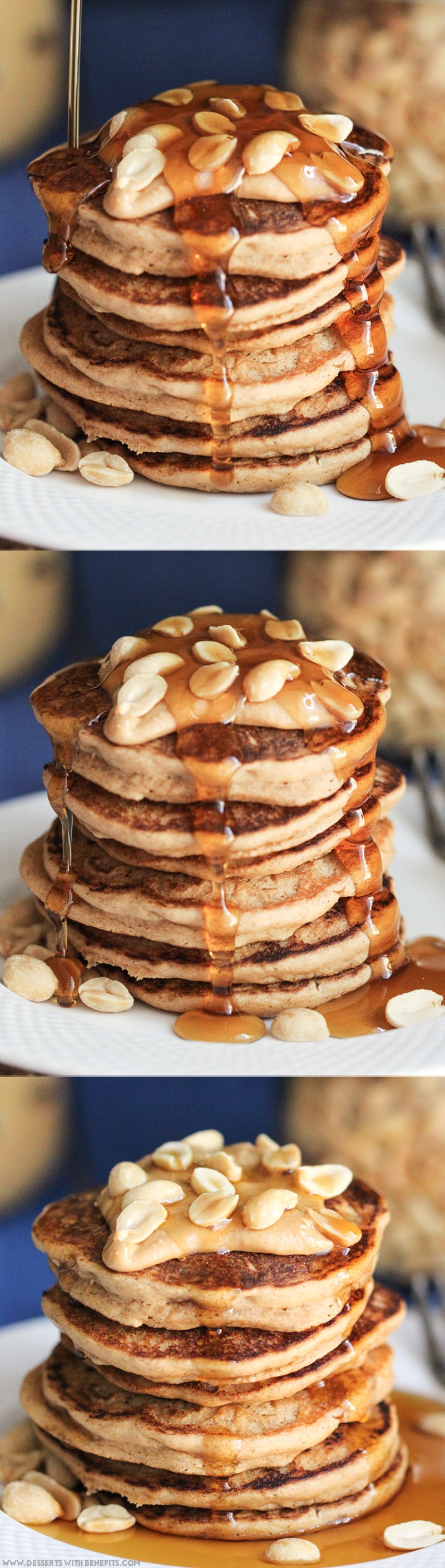 Healthy Peanut Butter Pancakes recipe (sugar free, low fat, high protein, high fiber, gluten free, dairy free, vegan) - Healthy Dessert Recipes at Desserts with Benefits
