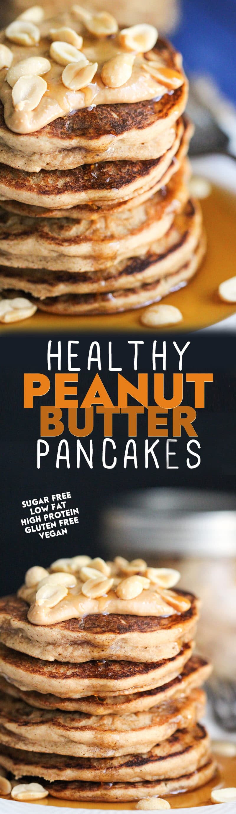 Healthy Peanut Butter Pancakes recipe (sugar free, low fat, high protein, high fiber, gluten free, dairy free, vegan) - Healthy Dessert Recipes at Desserts with Benefits