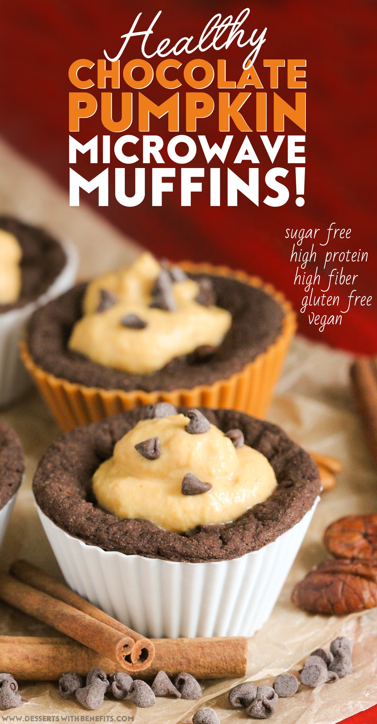 Healthy Chocolate Pumpkin Microwave Muffins (refined sugar free, high protein, high fiber, gluten free, dairy free, vegan) - Healthy Dessert Recipes at Desserts with Benefits