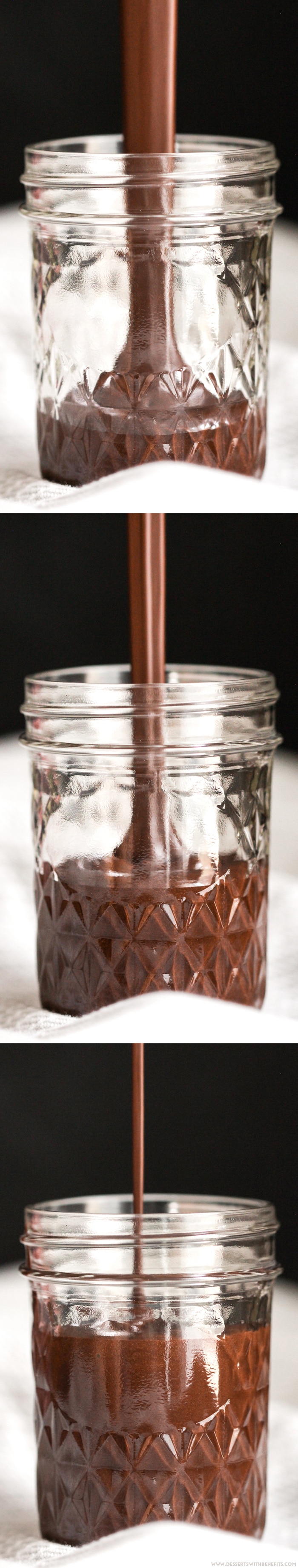 Healthy Homemade Chocolate Syrup recipe -- thick, rich, sweet, and chocolatey, yet secretly sugar free, low fat, high fiber, gluten free, and vegan! Perfect in chocolate milk, milkshakes, smoothies, oatmeal, and more. Healthy Dessert Recipes at Desserts with Benefits