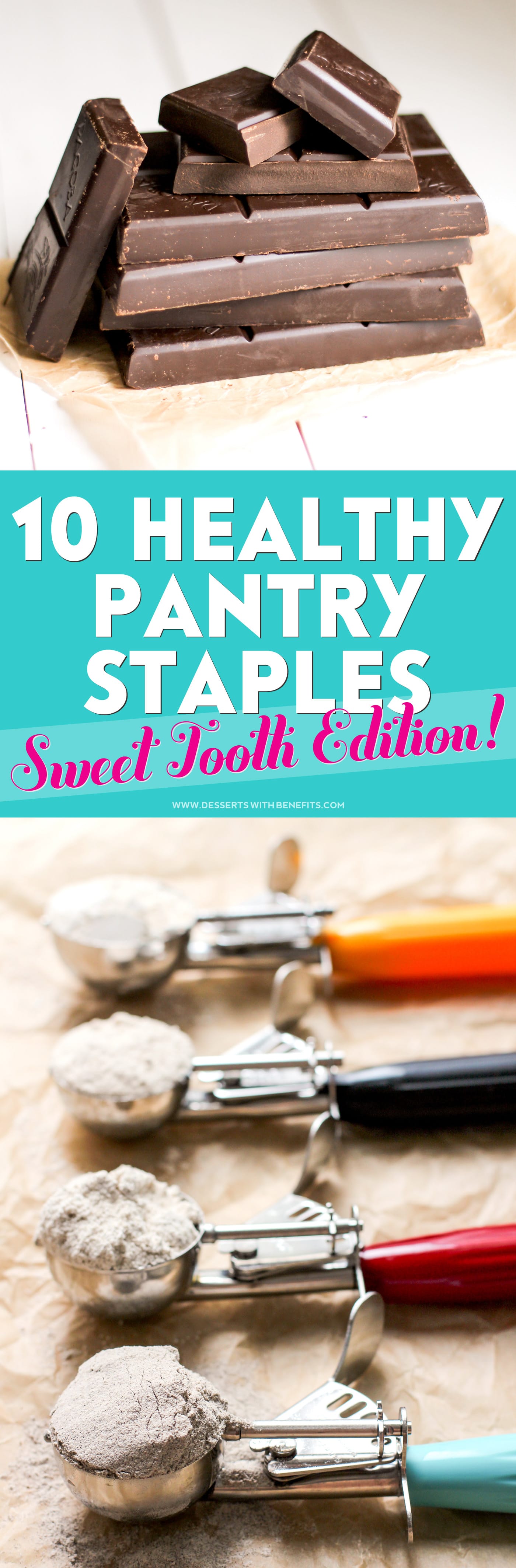10 Healthy Pantry Staples for the Busy AND Hungry (Sweet Tooth Edition) – if you’ve ever wondered how you can live a healthy lifestyle with dessert on the side, this is the guide for you! Healthy Dessert Recipes at Desserts with Benefits