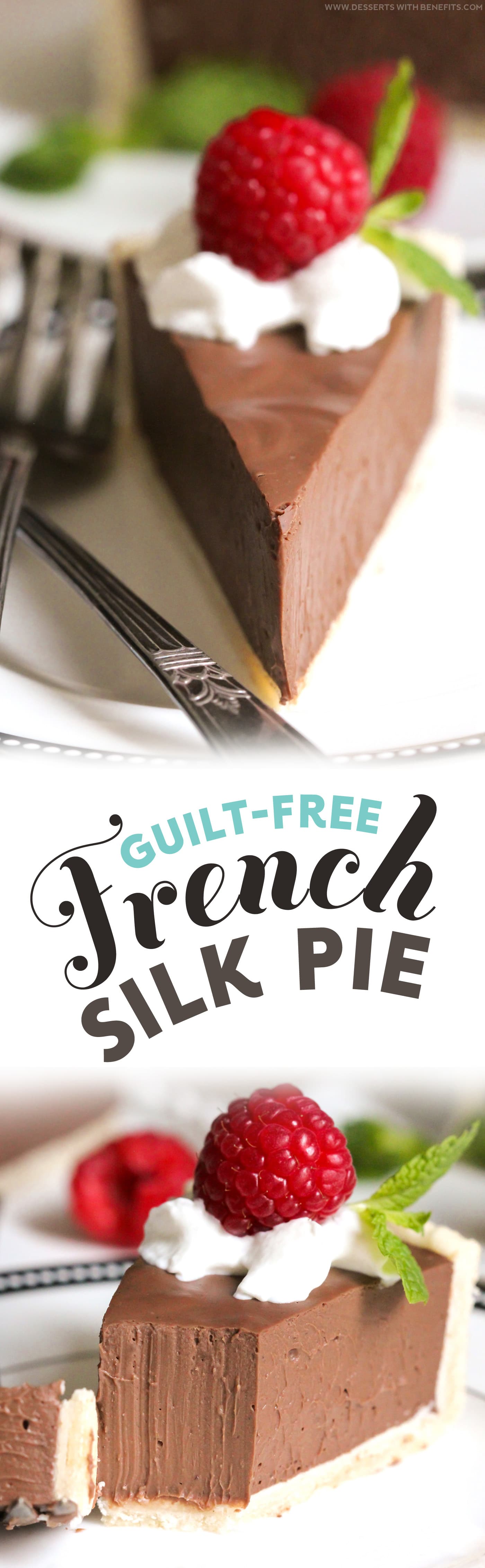 Guilt-Free French Silk Pie recipe – incredibly rich and chocolatey, sweet and creamy, and ultimately satisfying! You’d never know it’s all natural and low in sugar -- Healthy Dessert Recipes at Desserts with Benefits