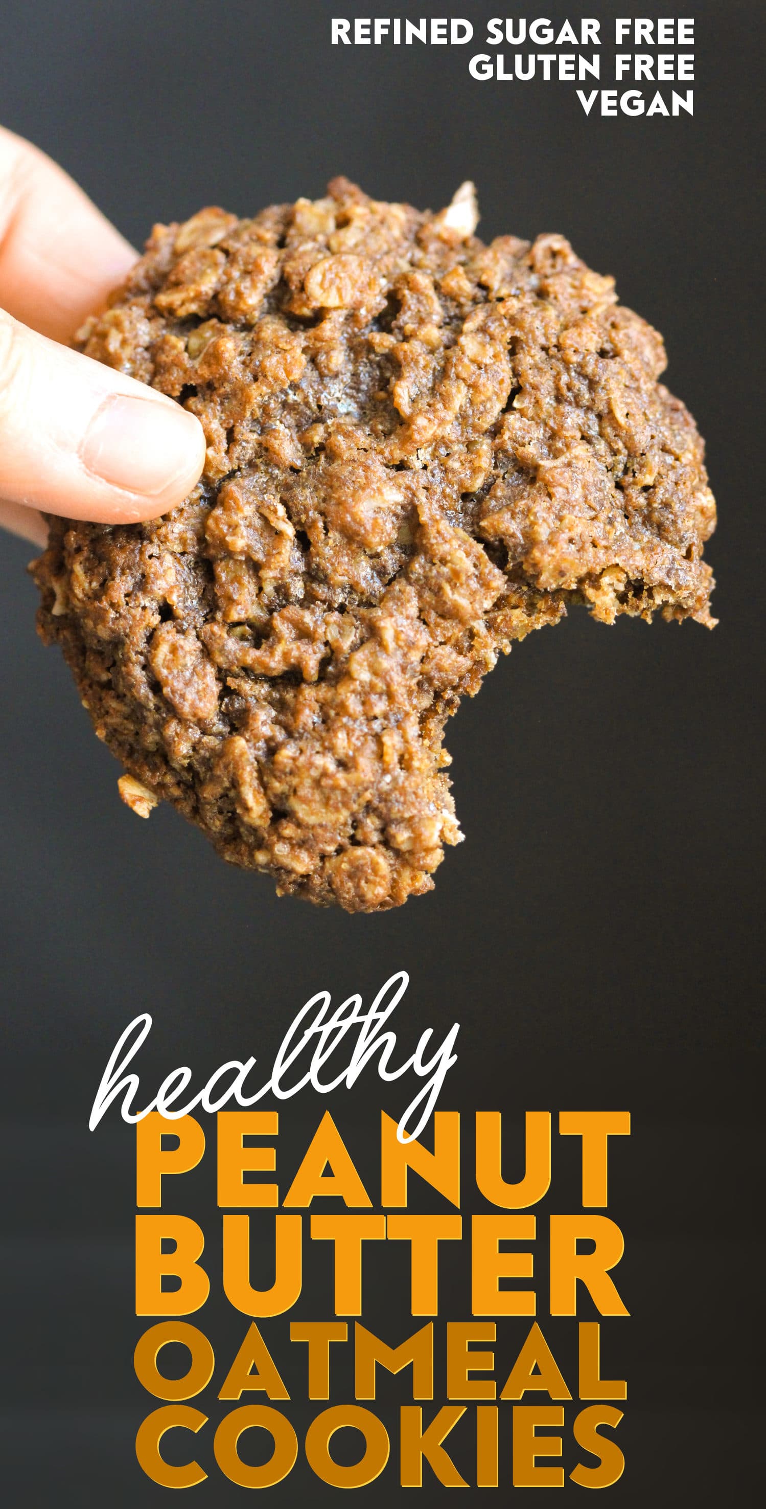 Healthy Chewy Peanut Butter Oatmeal Cookies recipe! These secretly guilt-free cookies are refined sugar free, gluten free, dairy free, eggless, and vegan, but you would never ever EVER suspect it! Healthy Dessert Recipes at Desserts with Benefits