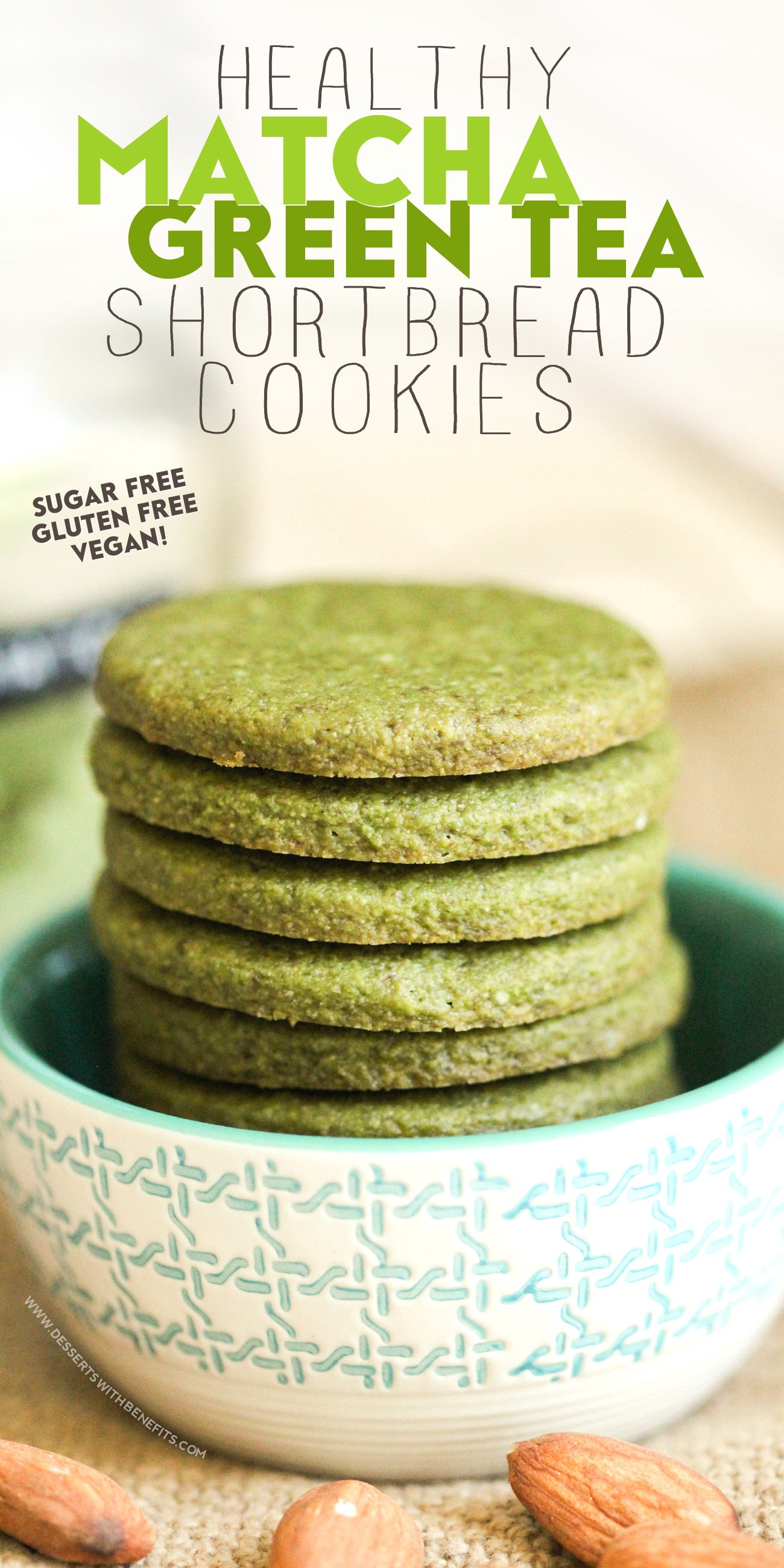 Healthy Matcha Green Tea Almond Shortbread Cookies recipe (refined sugar free, gluten free, dairy free, vegan) - Healthy Dessert Recipes at Desserts with Benefits