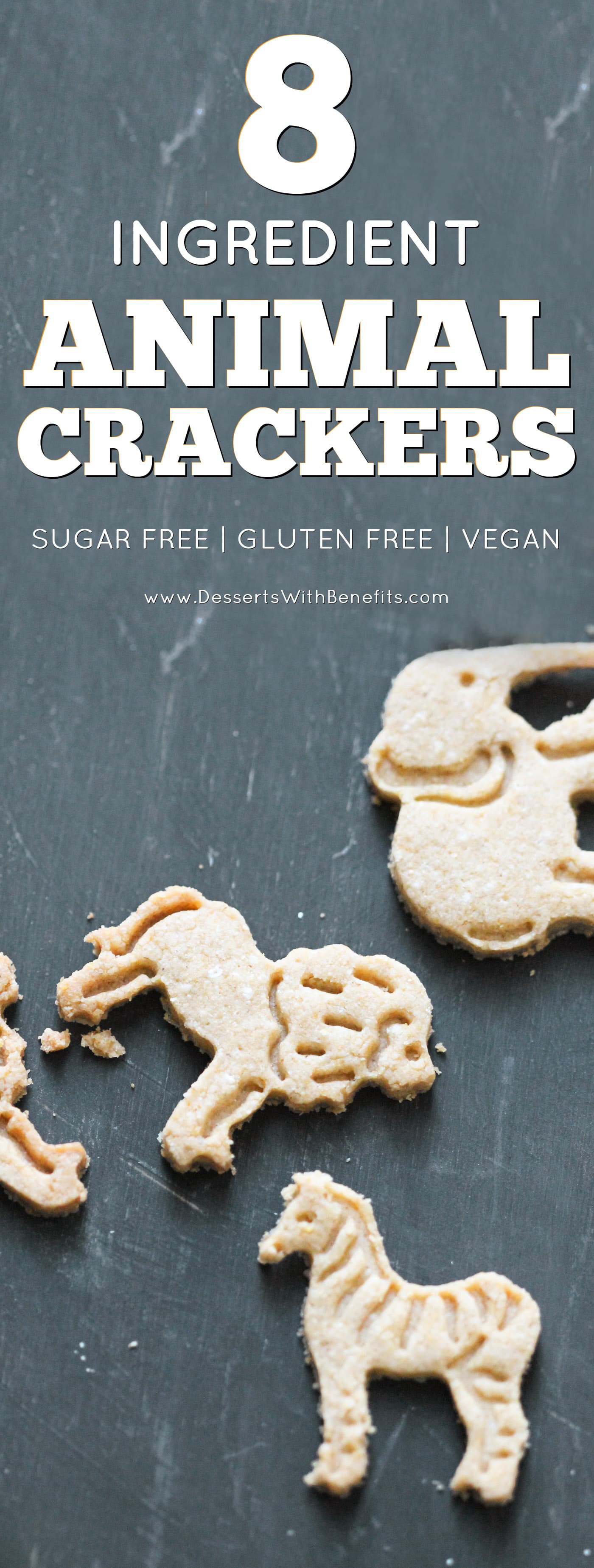 These simple and easy 8-ingredient Healthy Homemade Animal Crackers are the ultimate snack! They’re simple, yet addicting. They’re not overly sweet, yet still totally delicious. You’d never know these DIY animal crackers are whole grain, sugar free, gluten free, dairy free, and vegan! -- Healthy Dessert Recipes at Desserts with Benefits