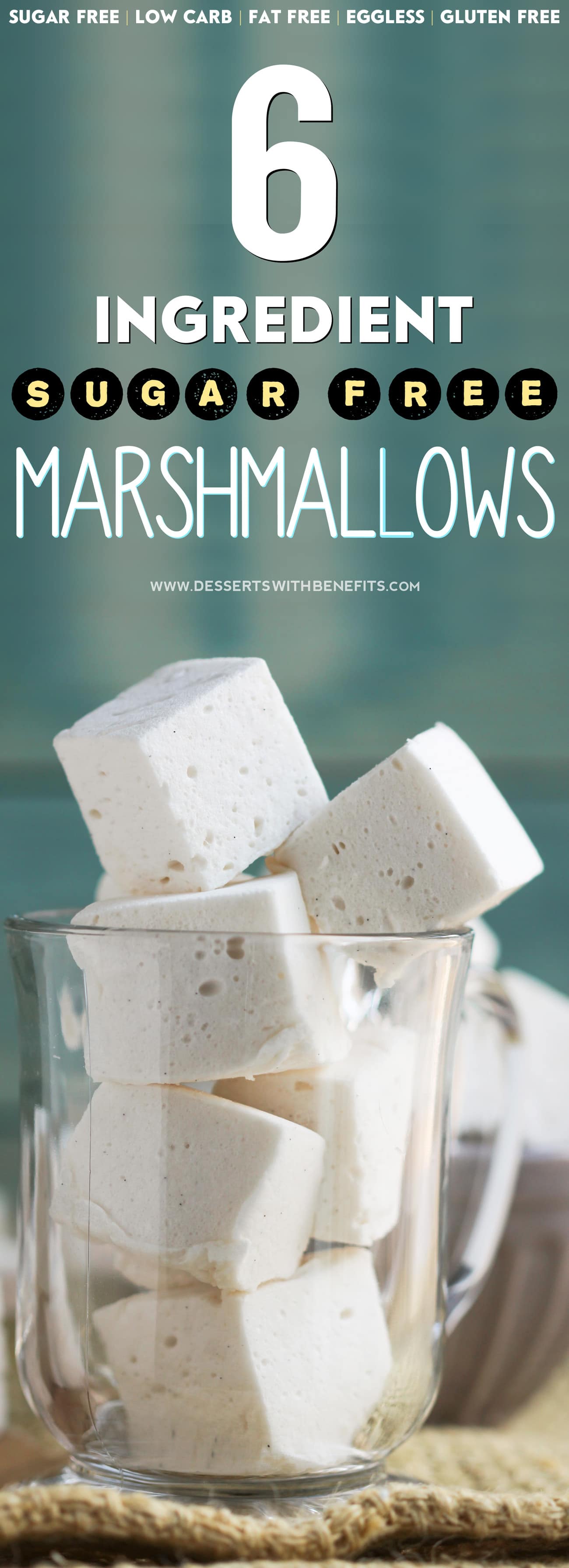 This recipe for Healthy Homemade Sugar-Free Marshmallows is SUPER fun to make and requires just 6 ingredients! You’d never know that these fluffy, sweet marshmallows are all natural, sugar free, low carb, fat free, eggless, and gluten free -- Healthy Dessert Recipes at Desserts with Benefits