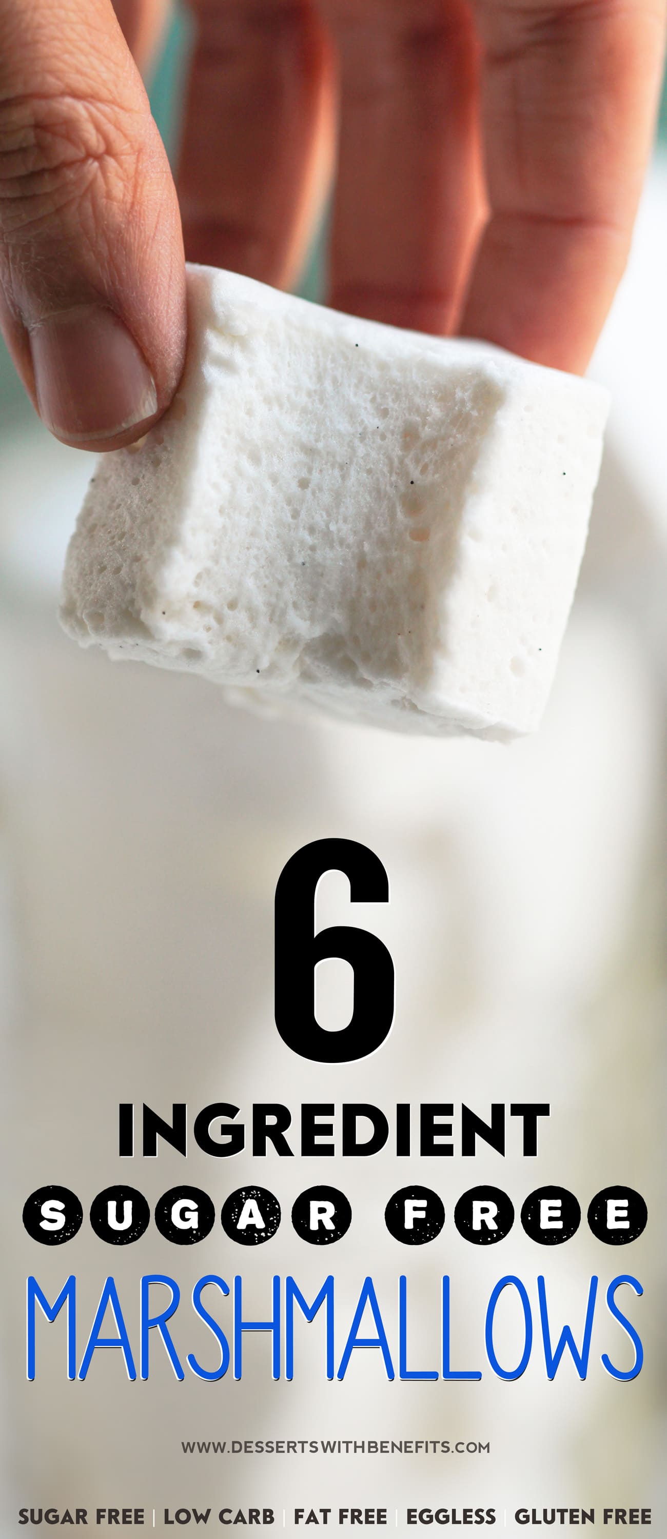 This recipe for Healthy Homemade Sugar-Free Marshmallows is SUPER fun to make and requires just 6 ingredients! You’d never know that these fluffy, sweet marshmallows are all natural, sugar free, low carb, fat free, eggless, and gluten free -- Healthy Dessert Recipes at Desserts with Benefits