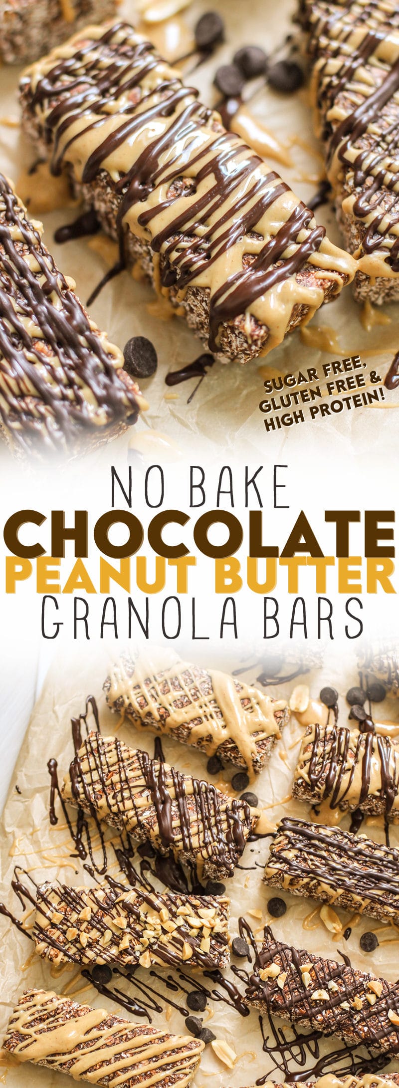 Healthy No-Bake Chocolate Peanut Butter Granola Bars (refined sugar free, high protein, high fiber, gluten free) - Healthy Dessert Recipes at Desserts with Benefits