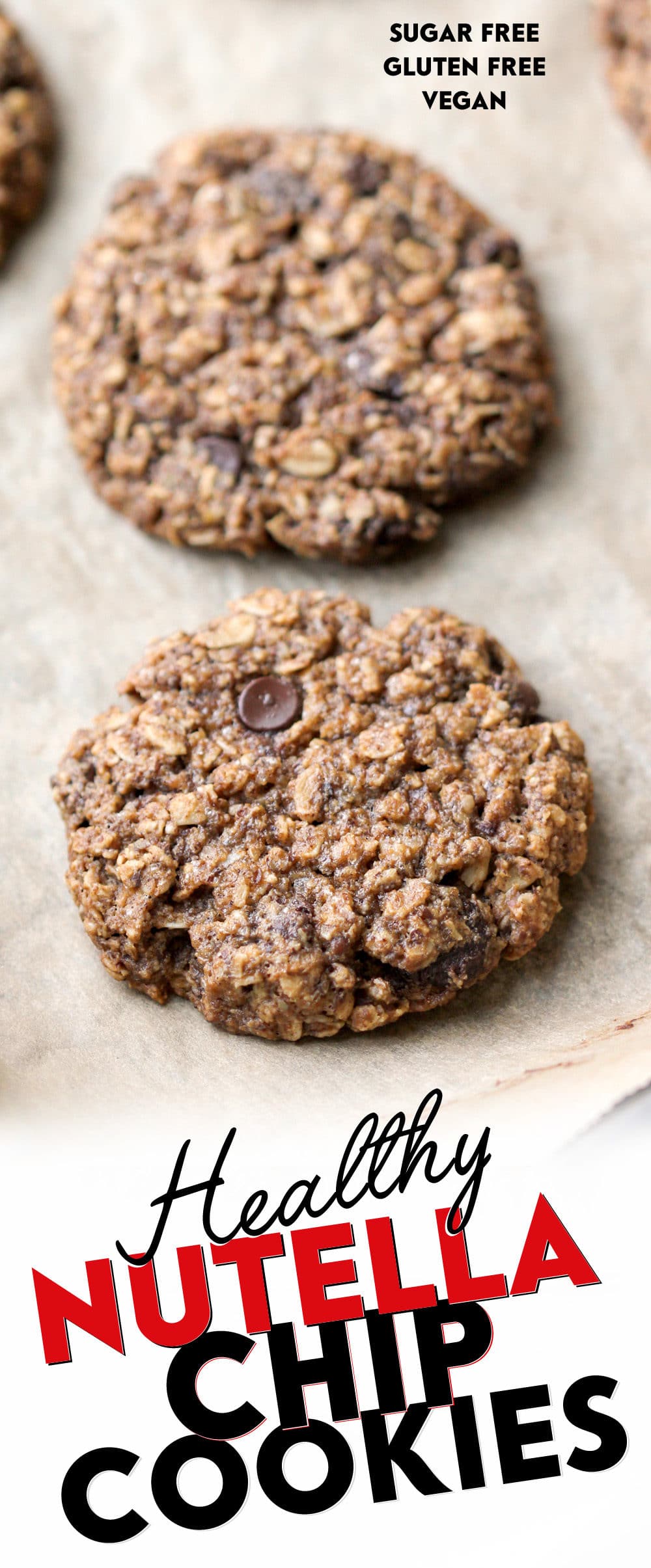 These secretly Healthy Nutella Chip Oatmeal Cookies are sweet, chewy, and addicting, yet refined sugar free, gluten free, dairy free, and vegan! Healthy Dessert Recipes at Desserts with Benefits