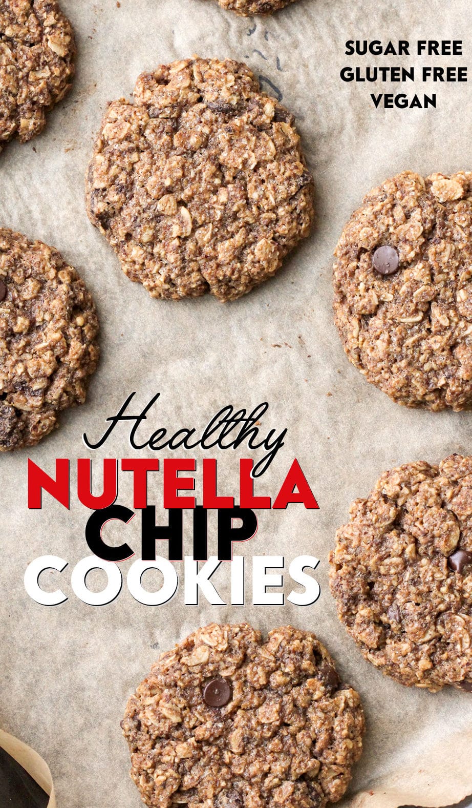 These secretly Healthy Nutella Chip Oatmeal Cookies are sweet, chewy, and addicting, yet refined sugar free, gluten free, dairy free, and vegan! Healthy Dessert Recipes at Desserts with Benefits