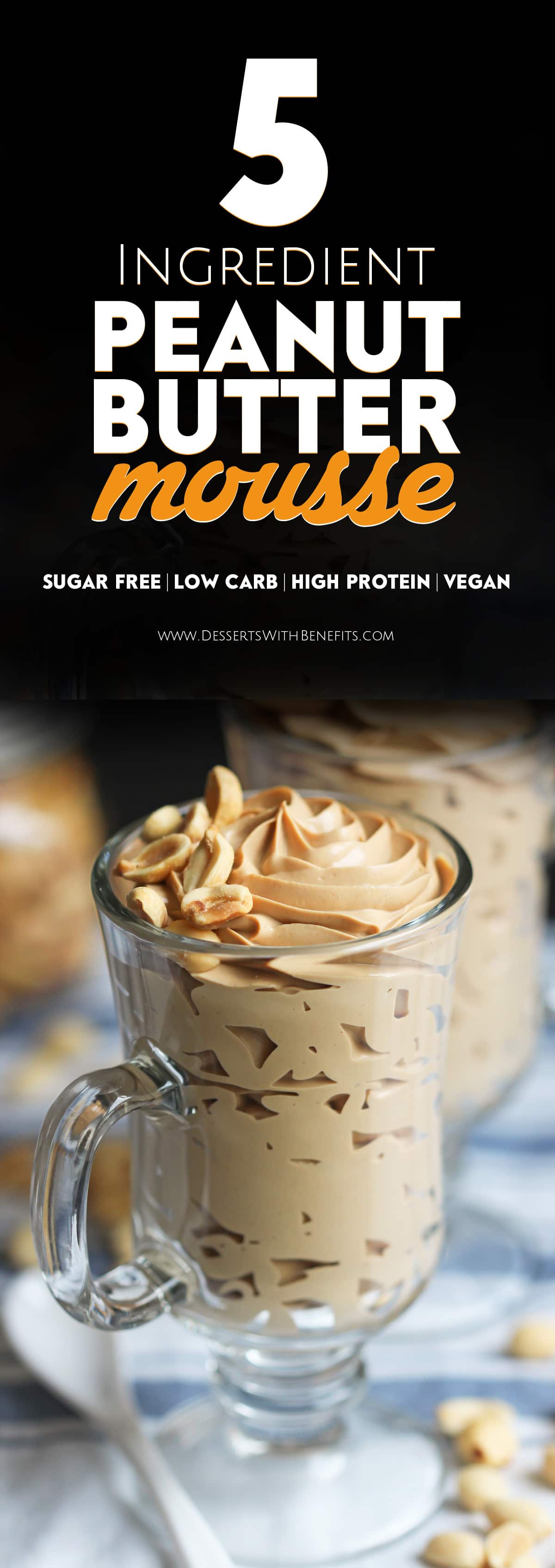 This rich and decadent Healthy Peanut Butter Mousse recipe is secretly guilt free, sugar free, low carb, high protein, gluten free, dairy free, AND vegan! -- Healthy Dessert Recipes at Desserts with Benefits