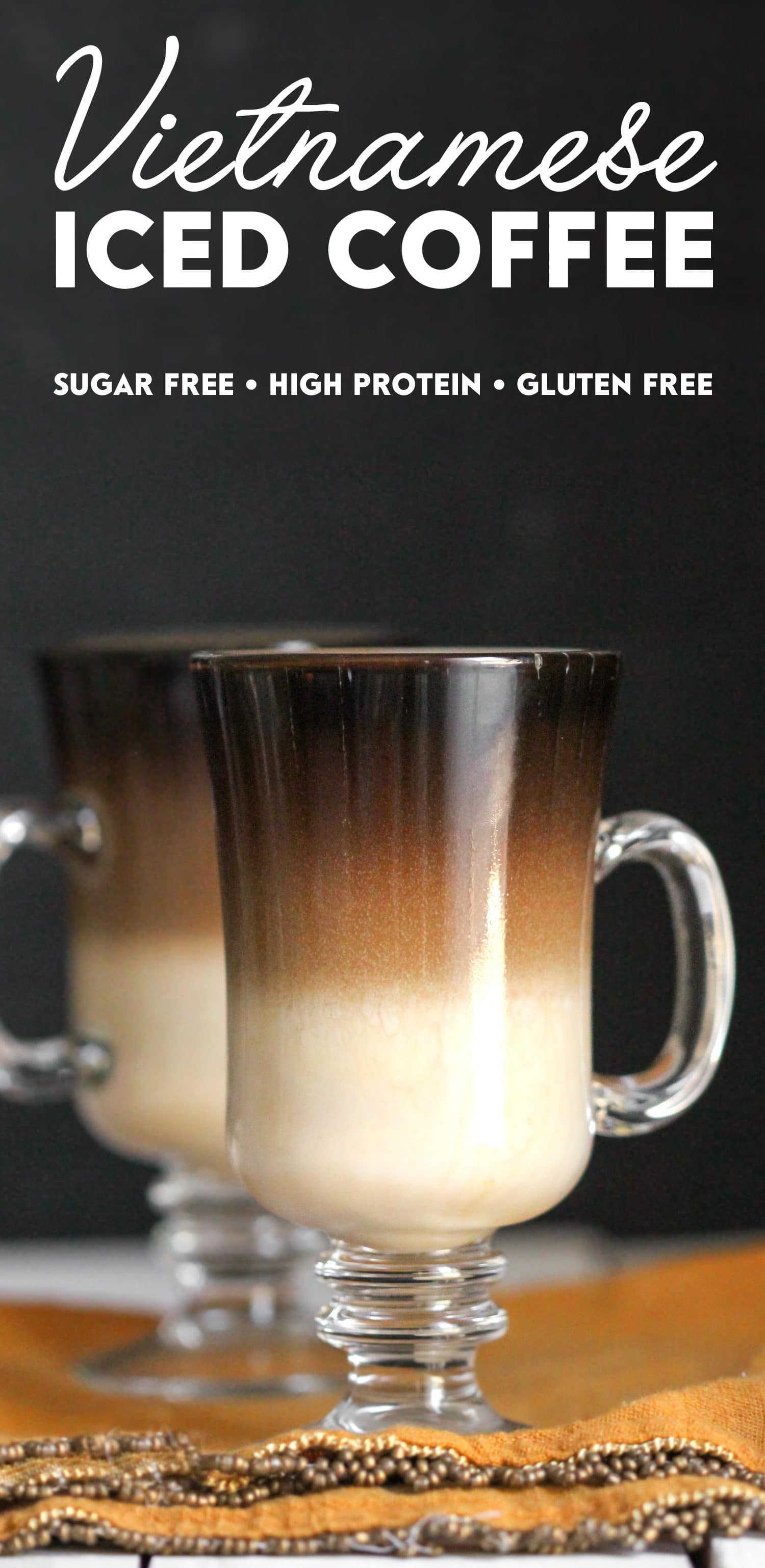 Get your caffeine fix with this sweet and creamy, Healthy Vietnamese Iced Coffee recipe made refined sugar free, fat free, high protein, and gluten free! No need for the sugary condensed milk calorie-bomb when you've got THIS magic in a cup! Healthy Dessert Recipes at Desserts with Benefits