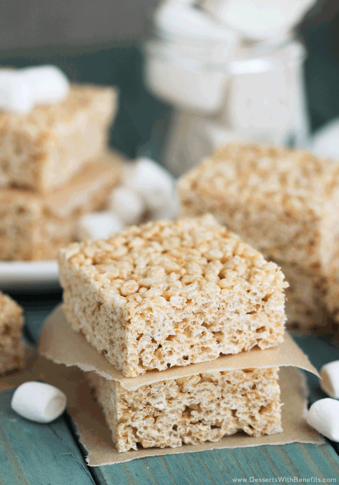 Super simple, quick, and easy 3-ingredient Healthy Krispy Treats recipe (plus Chocolate-Dipped Heart-Shaped Krispy Treats perfect for Valentine’s Day) – these homemade treats are sweet, chewy and crunchy, you’d never know they’re all natural, low fat, refined sugar free, and gluten free! Healthy Dessert Recipes at Desserts with Benefits