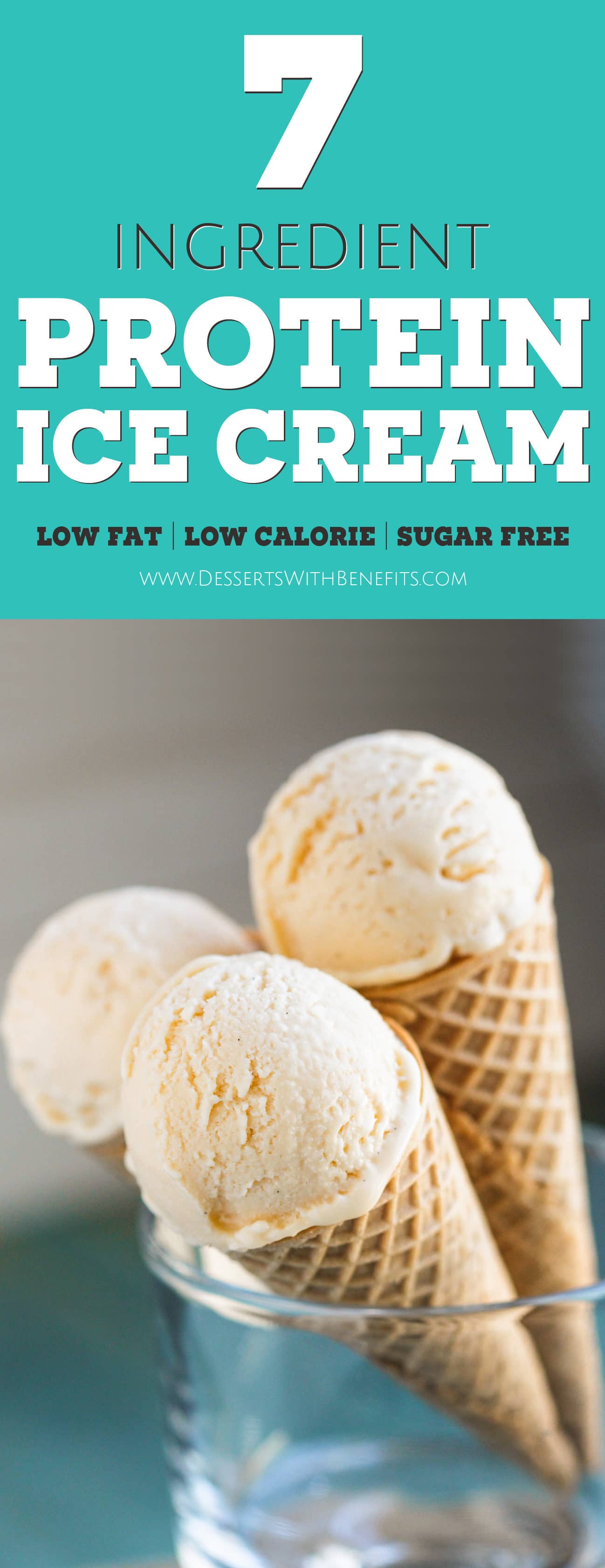 This Healthy Vanilla Protein Ice Cream is so sweet, so rich, and so creamy, you'd never know it's completely guilt-free! Yes, this sugar free ice cream is low carb, low fat, high protein, and gluten free -- Healthy Dessert Recipes with sugar free, low calorie, low fat, high protein, gluten free, dairy free and vegan options at the Desserts With Benefits Blog (www.DessertsWithBenefits.com)