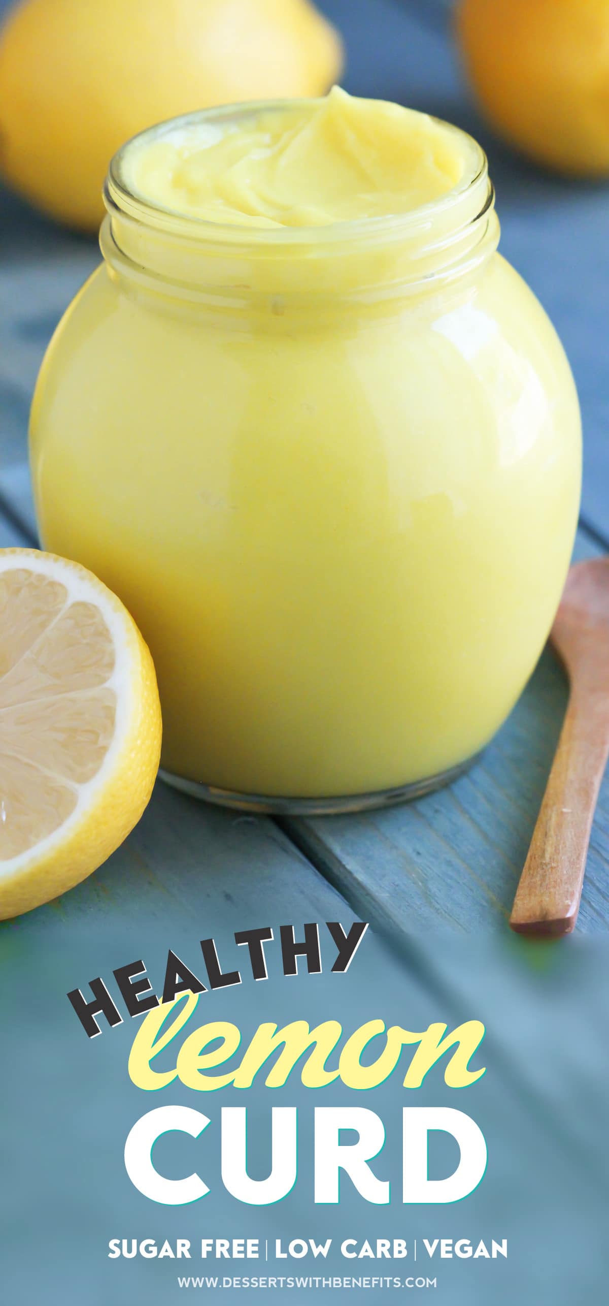 This Healthy Vegan Lemon Curd Recipe is creamy, sweet, tart, and delicious. You'd never know it's sugar free, low carb, gluten free, dairy free, and vegan! Healthy Dessert Recipes at Desserts with Benefits