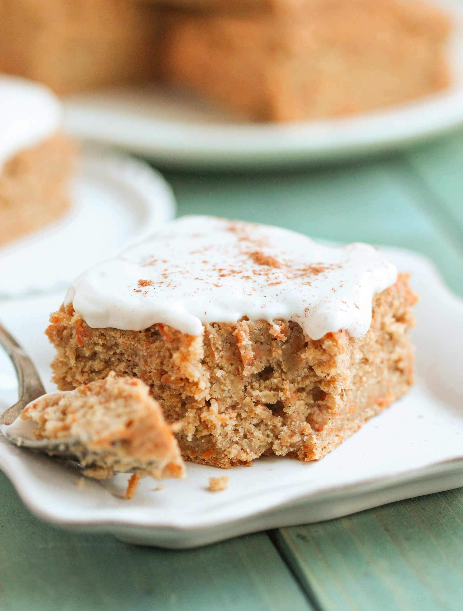 These Healthy Carrot Cake Blondies are sweet, dense, chewy, and PACKED with Carrot Cake flavor. Even with one cup of grated carrots, no one could detect any vegetables! And we definitely wouldn't have ever guessed it's sugar free, low fat, gluten free, and vegan. -- Healthy Dessert Recipes at the Desserts With Benefits Blog (www.DessertsWithBenefits.com)