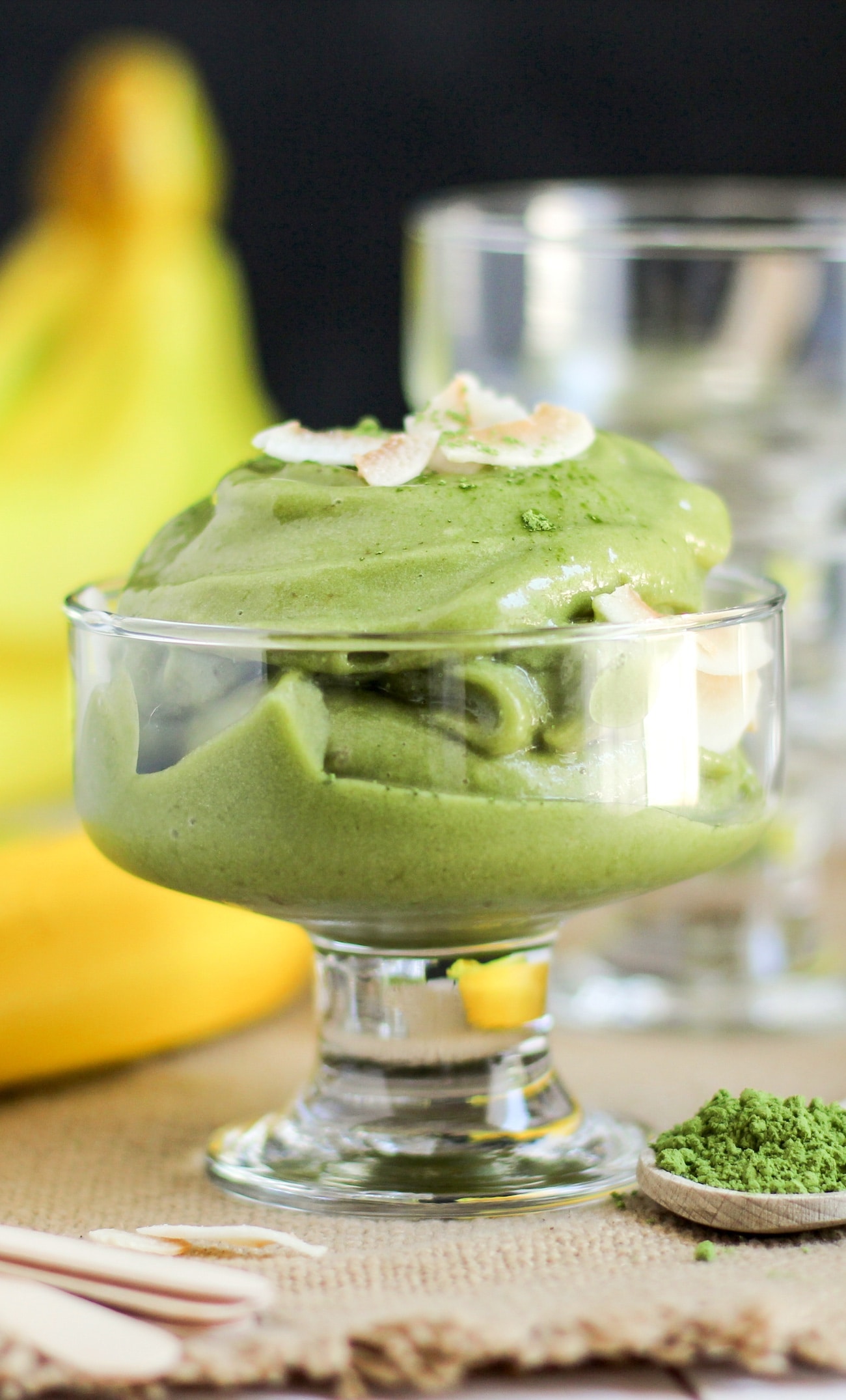 Healthy Matcha Green Tea Nice Cream -- Healthy Dessert Recipes with sugar free, low calorie, low fat, high protein, gluten free, dairy free, and vegan options at the Desserts With Benefits Blog (www.DessertsWithBenefits.com)