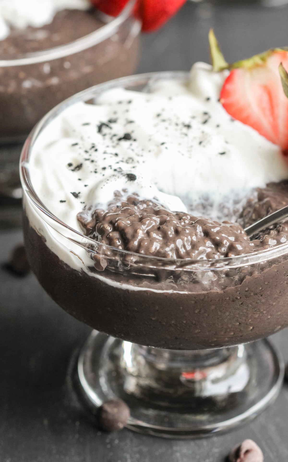 This sweet and chocolatey, secret ingredient Healthy Black Velvet Chia Seed Pudding is all natural, sugar free, high protein, gluten free, AND vegan, but you'd never know it. Black Velvet is just like red velvet, only jet-black! -- Healthy Dessert Recipes with sugar free, low calorie, low fat, high protein, gluten free, dairy free, vegan, and raw options at the Desserts With Benefits Blog (www.DessertsWithBenefits.com)