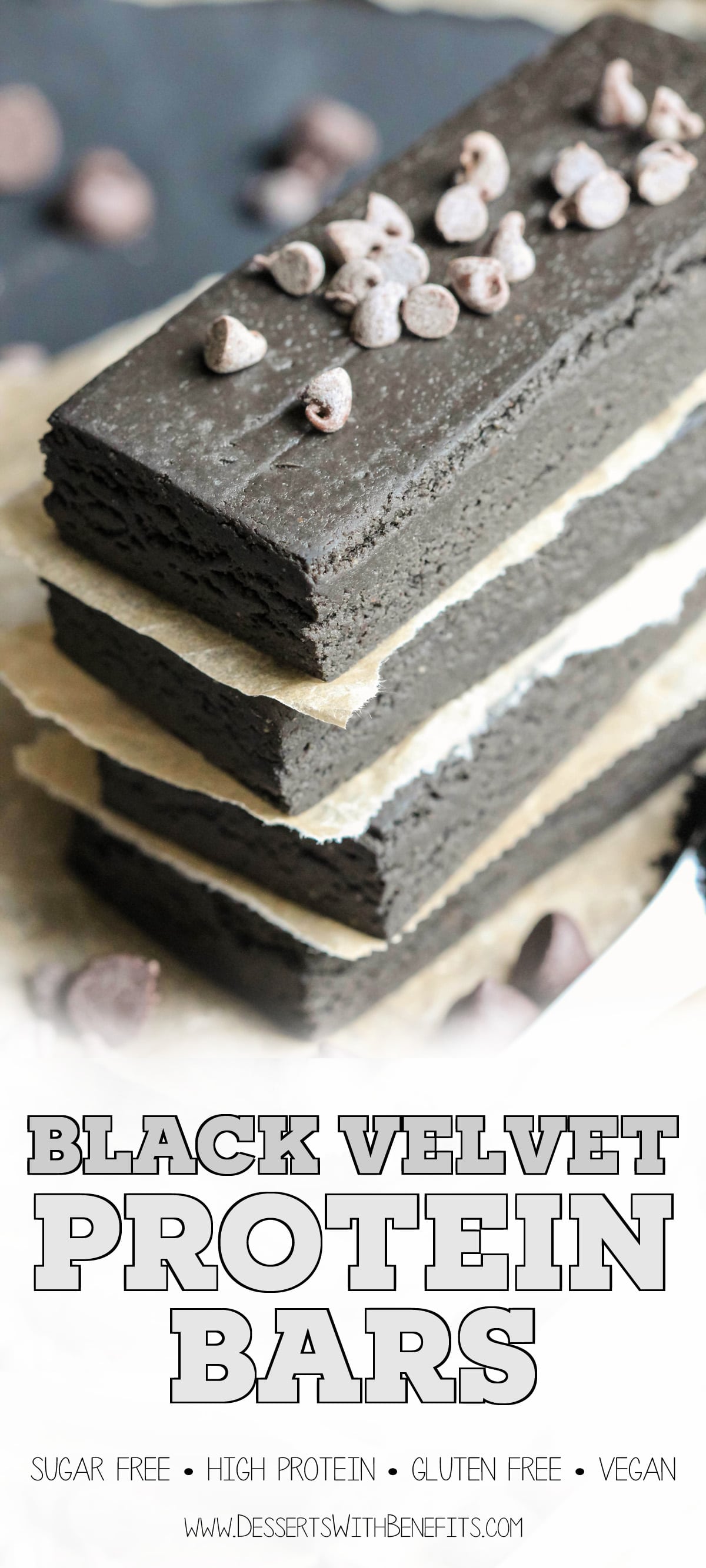 Black Velvet is just like red velvet, only black! These sweet, fudgy, chocolatey Healthy Black Velvet DIY Protein Bars are all natural, sugar free, high protein, gluten free, dairy free AND vegan, but you'd never know it. Can you guess the secret ingredient? -- Healthy Dessert Recipes with sugar free, low calorie, low fat, high protein, gluten free, dairy free, vegan, and raw options at the Desserts With Benefits Blog (www.DessertsWithBenefits.com)