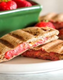 Step up your PB&J game with these 3-ingredient Healthy Peanut Butter & Jelly Paninis! Plus a recipe for Strawberry Chia Seed Spread. Your favorite childhood sandwich has been revamped to be not only healthier (vegan with no sugar added), but crisp on the outside, soft on the inside, providing comfort with every bite. Healthy Dessert Recipes with sugar free, low calorie, low fat, low carb, high protein, gluten free, dairy free, vegan, and raw options at the Desserts With Benefits Blog (www.DessertsWithBenefits.com)