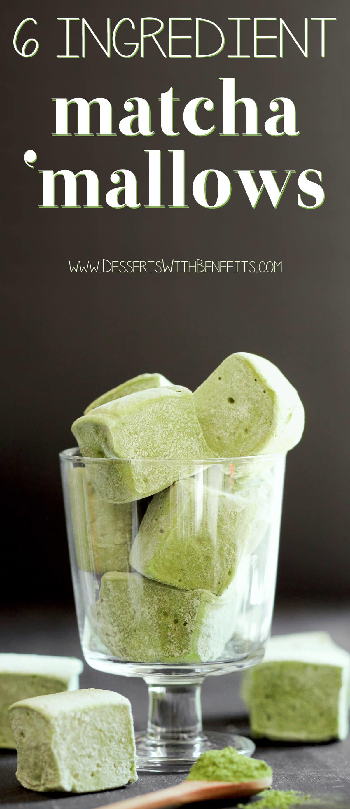 (How to Make Homemade Marshmallows) This recipe for super light and fluffy Healthy Matcha Green Tea Marshmallows is fun to make and has just 6 simple ingredients (with no high fructose corn syrup in sight)! Healthy Dessert Recipes with sugar free, low calorie, low fat, low carb, high protein, gluten free, dairy free, vegan, and raw options at the Desserts With Benefits Blog (www.DessertsWithBenefits.com)