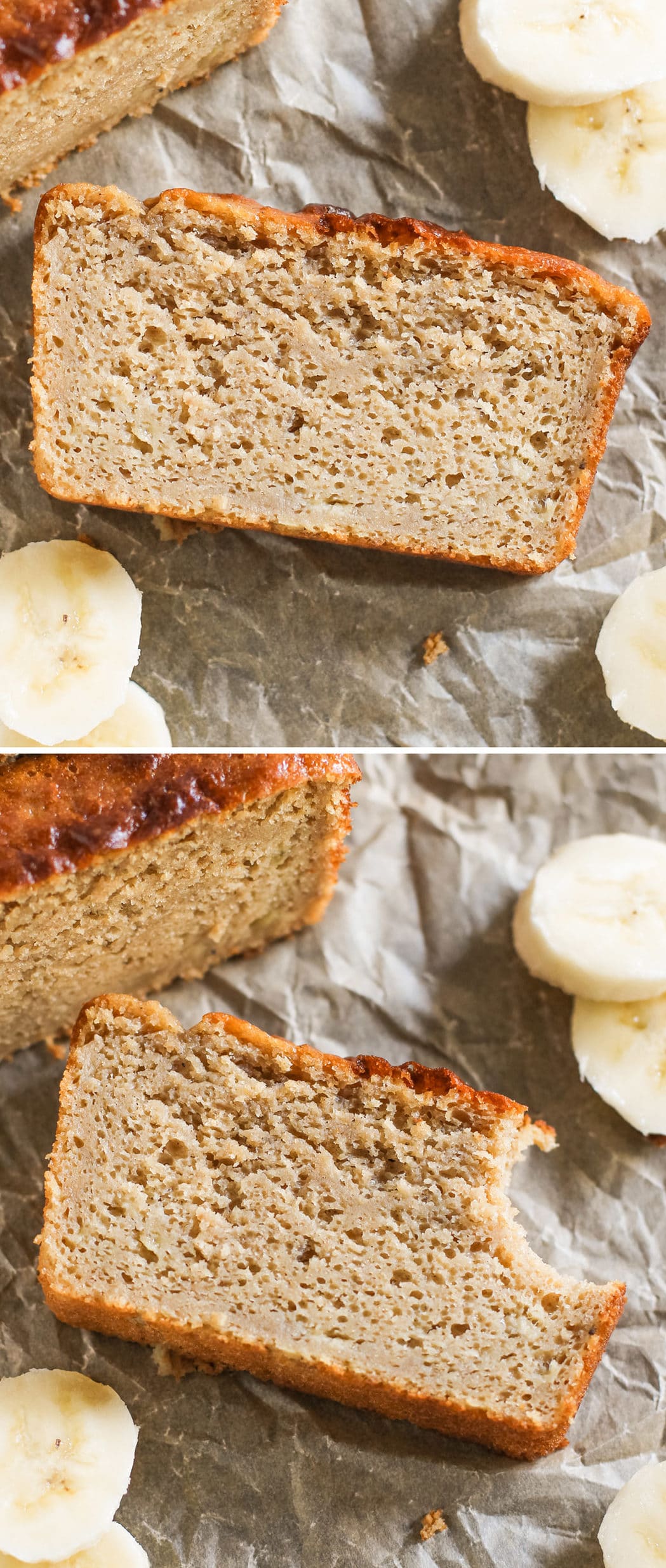 HEALTHY Banana Bread Pound Cake! This moist, buttery, and sweet cake is refined sugar free, low fat, high protein, and 100% whole grain! It tastes like it's from a bakery. A thick slice has just 190 calories and 5g of fat, plus 8g of protein and 3g of fiber, with no butter or white sugar in sight! Healthy Dessert Recipes with low calorie, low carb, gluten free, dairy free, and vegan options at the Desserts With Benefits Blog (www.DessertsWithBenefits.com)