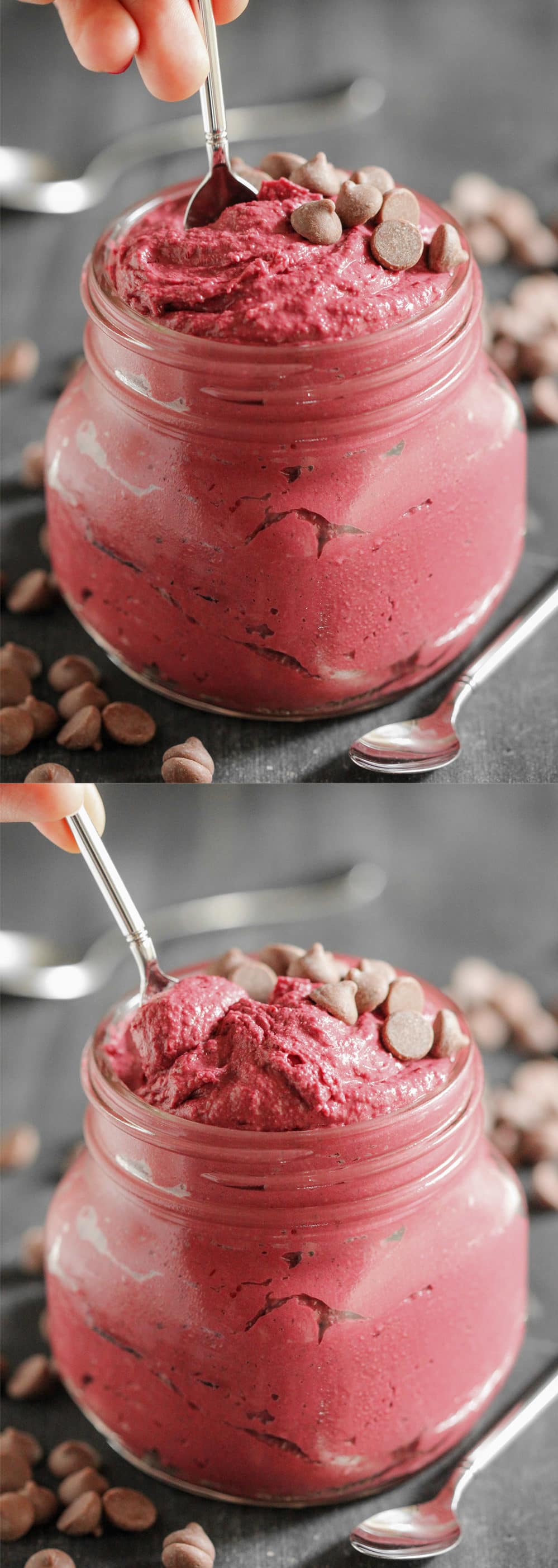 This Healthy Red Velvet Cookie Dough Dip is sweet, chocolatey, thick, fudgy, rich, and addictive. One spoonful and you'd never believe it's actually good for you. It’s eggless (so it’s safe to eat raw!), sugar free, high protein, whole grain, gluten free, dairy free, and vegan too! Healthy Dessert Recipes with low calorie, low fat, and low carb options at the Desserts With Benefits Blog (www.DessertsWithBenefits.com)