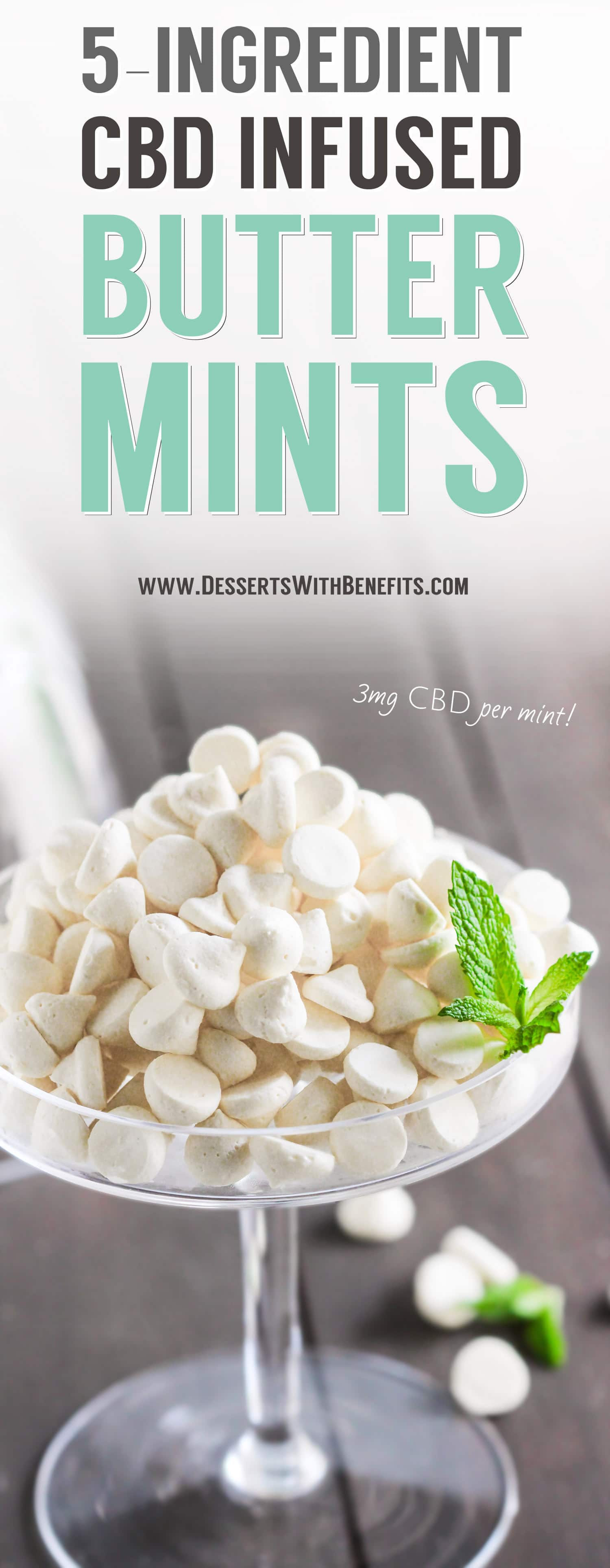 Homemade Butter Mints made with only 5 ingredients! Super easy to make, sweet, and minty fresh. Like bites of frosting! You’d never know these DIY Butter Mints are sugar free, low carb, and gluten free… with a secret ingredient! Healthy Cannabis-Infused Recipes and Homemade Edibles at the Desserts With Benefits Blog (www.DessertsWithBenefits.com). Get baked, guilt free!