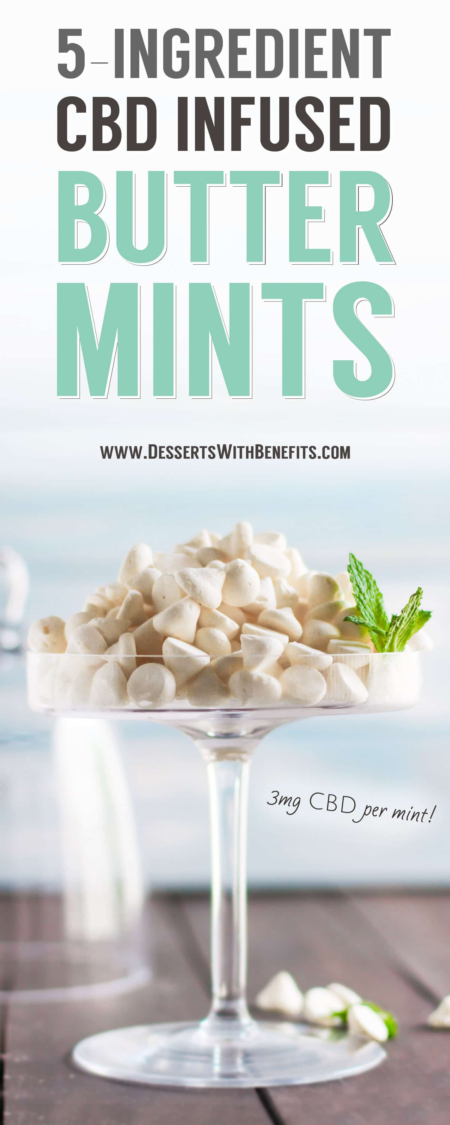 Homemade Butter Mints made with only 5 ingredients! Super easy to make, sweet, and minty fresh. Like bites of frosting! You’d never know these DIY Butter Mints are sugar free, low carb, and gluten free… with a secret ingredient! Healthy Cannabis-Infused Recipes and Homemade Edibles at the Desserts With Benefits Blog (www.DessertsWithBenefits.com). Get baked, guilt free!