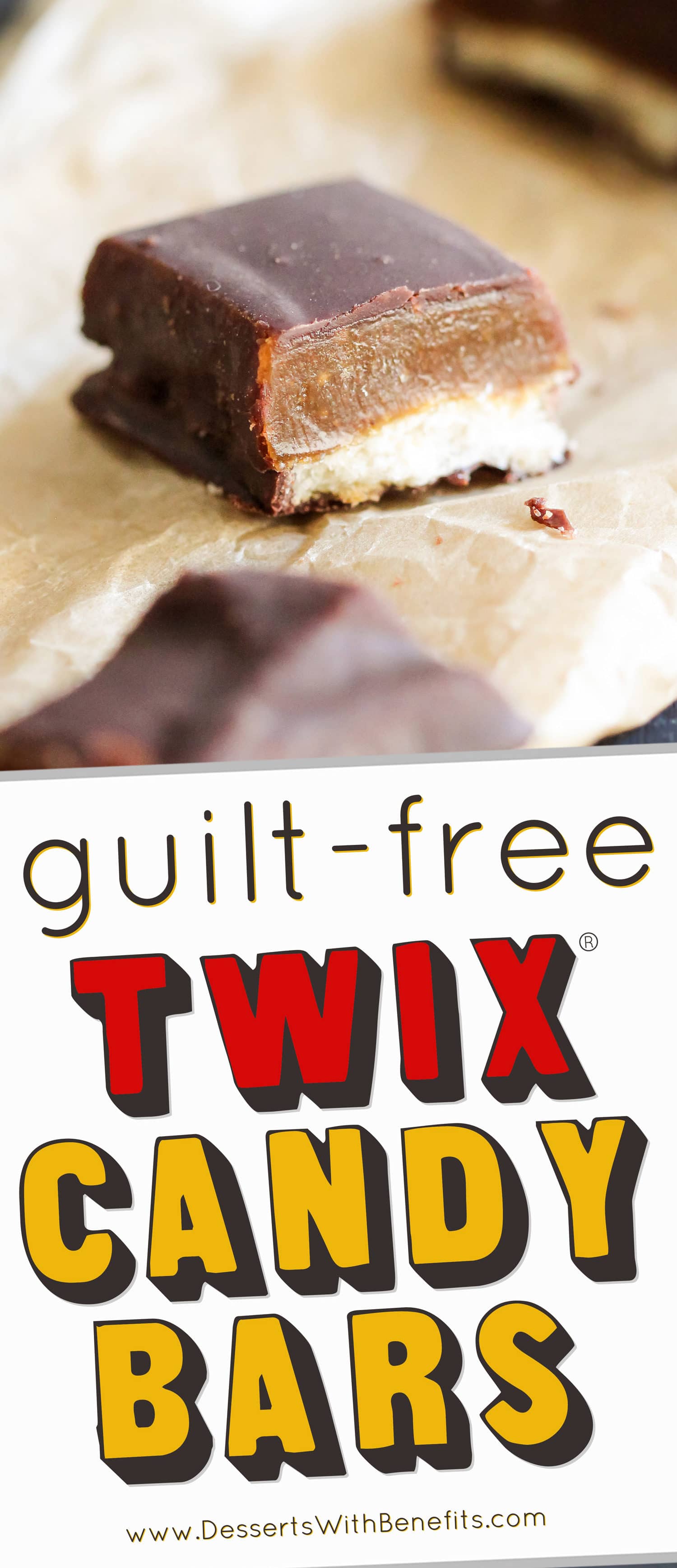 These guilt free homemade Twix candy bars are LIFE CHANGING. They taste just like the storebought kind, except these are all natural, vegan, dairy free, and reduced sugar. One bite and you'll think you're eating something full of sugar, fat, and calories, but you're not! Healthy Dessert Recipes with sugar free, low calorie, low fat, high protein, and gluten free options at the Desserts With Benefits Blog (www.DessertsWithBenefits.com)