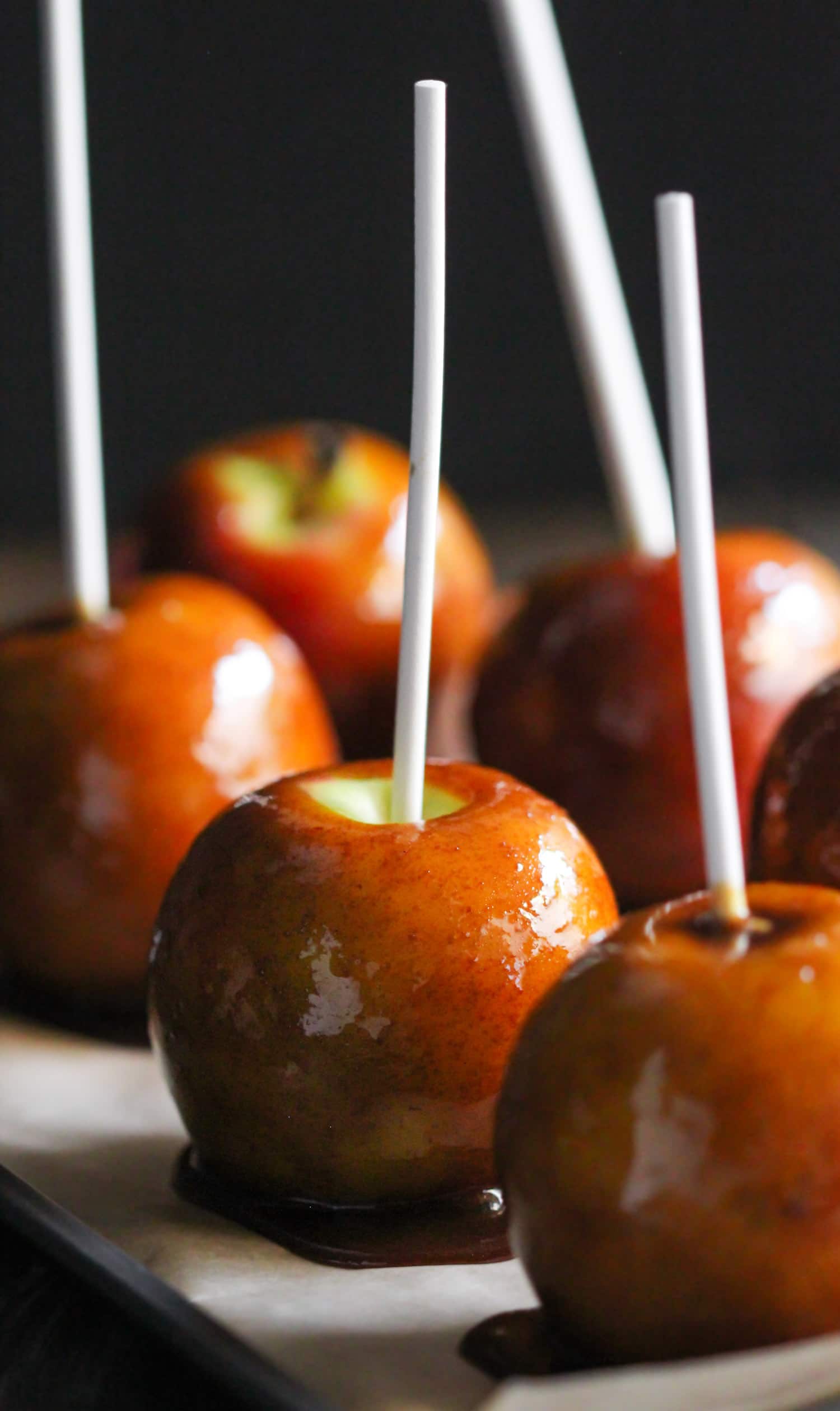 colored caramel apples