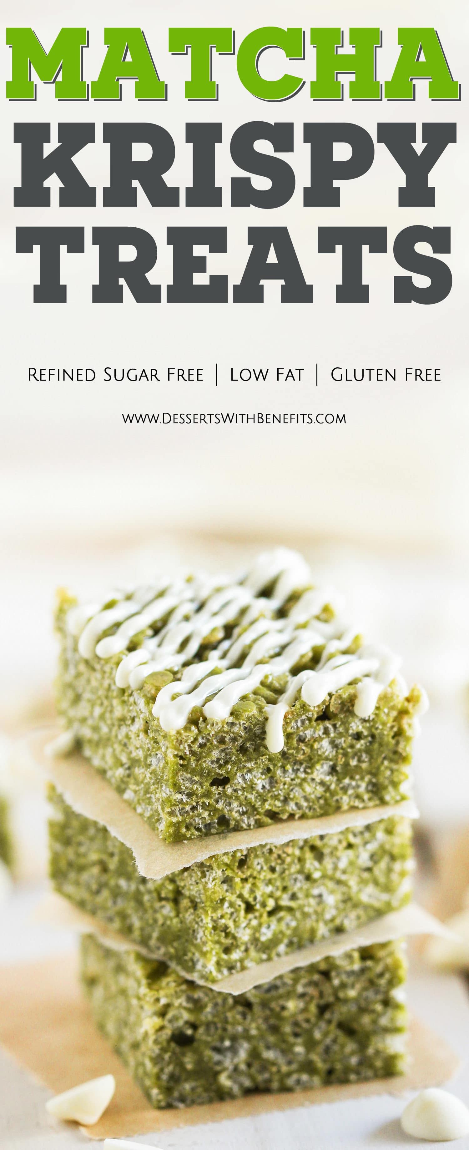 These Healthy Matcha Green Tea Krispy Treats have a subtle yet vibrant matcha flavor. They’re crunchy, chewy, and perfectly sweet – it’s heaven in a little square package! You’d never know they’re refined sugar free, low fat, and gluten free. Healthy Dessert Recipes at the Desserts With Benefits Blog