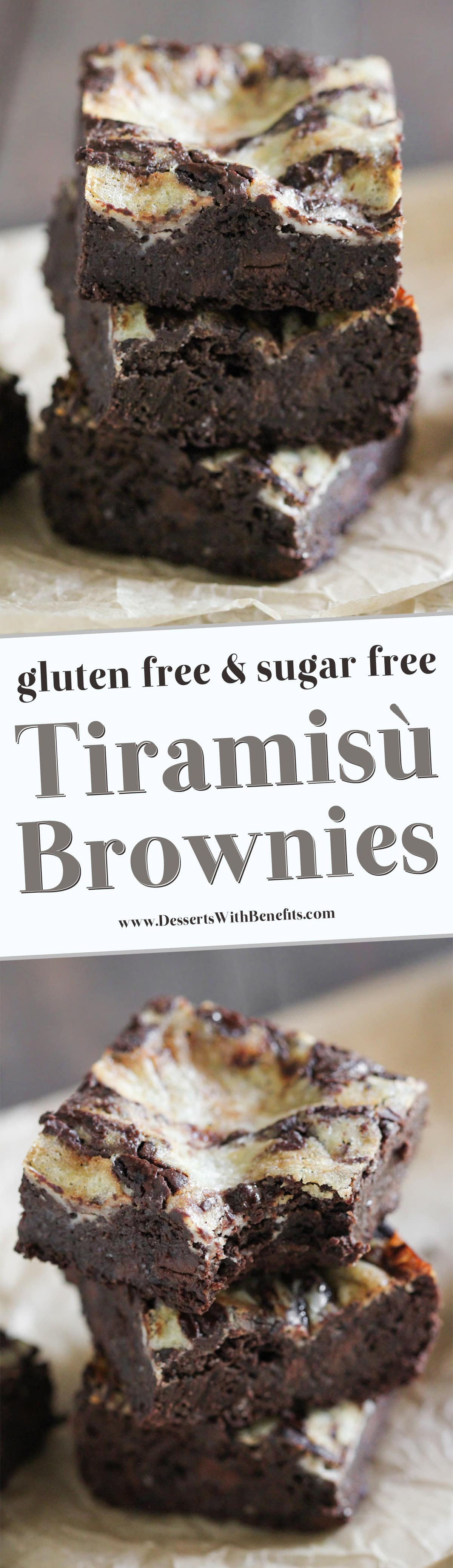 These Healthy Tiramisu Brownies are utterly LIFE-CHANGING. They’re decadent, uber fudgy, and topped with a rich mascarpone swirl. These brownies have got the important Tiramisu components: coffee, mascarpone, rum. One bite and you’d never believe these are sugar free, high fiber, high protein, and gluten free too! Healthy Dessert Recipes at the Desserts With Benefits Blog (www.DessertsWithBenefits.com)