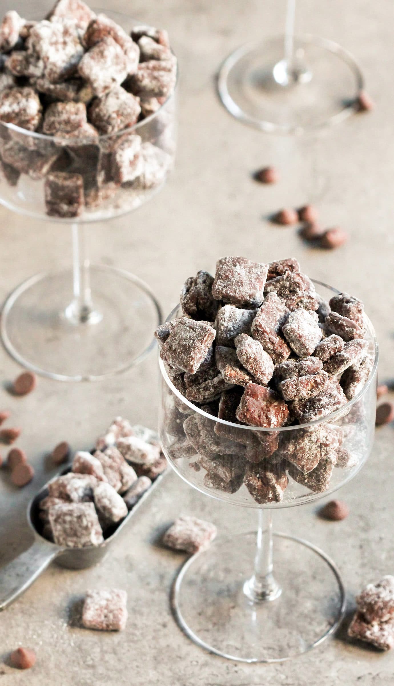 These Healthy Muddy Buddies (or Healthy Puppy Chow, whatever you like to call it!) are the PERFECT snack! Crunchy, sweet, chocolatey, peanut buttery, and delicious. You’d never know it’s got half the calories and fat as the original, a fraction of the sugar, and is dairy free and vegan too! Healthy Dessert Recipes at the Desserts With Benefits Blog (www.DessertsWithBenefits.com)