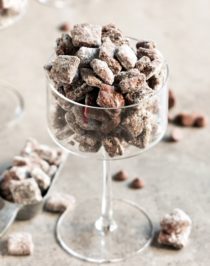 These Healthy Muddy Buddies (or Healthy Puppy Chow, whatever you like to call it!) are the PERFECT snack! Crunchy, sweet, chocolatey, peanut buttery, and delicious. You’d never know it’s got half the calories and fat as the original, a fraction of the sugar, and is dairy free and vegan too! Healthy Dessert Recipes at the Desserts With Benefits Blog (www.DessertsWithBenefits.com)