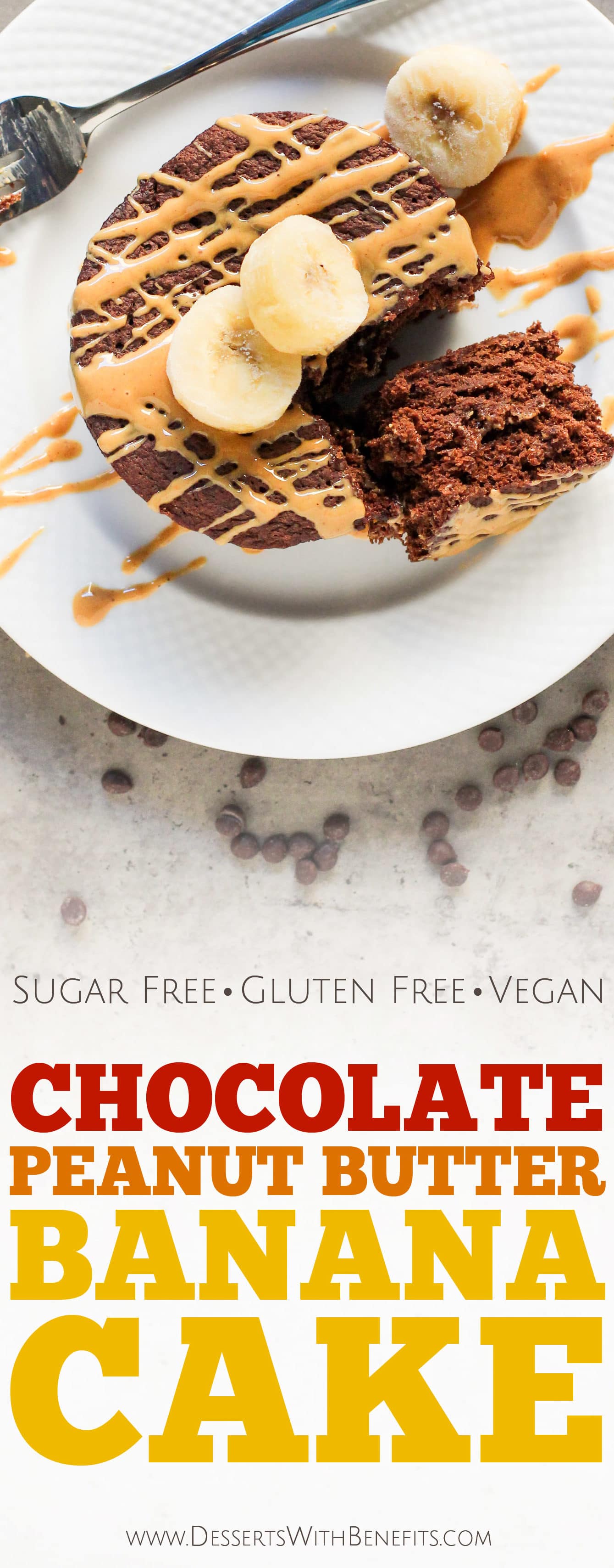 5-Minute Healthy Single-Serving Chocolate Peanut Butter Banana Microwave Cake (refined sugar free, high protein, high fiber, gluten free, vegan) -- Healthy Dessert Recipes at the Desserts With Benefits Blog