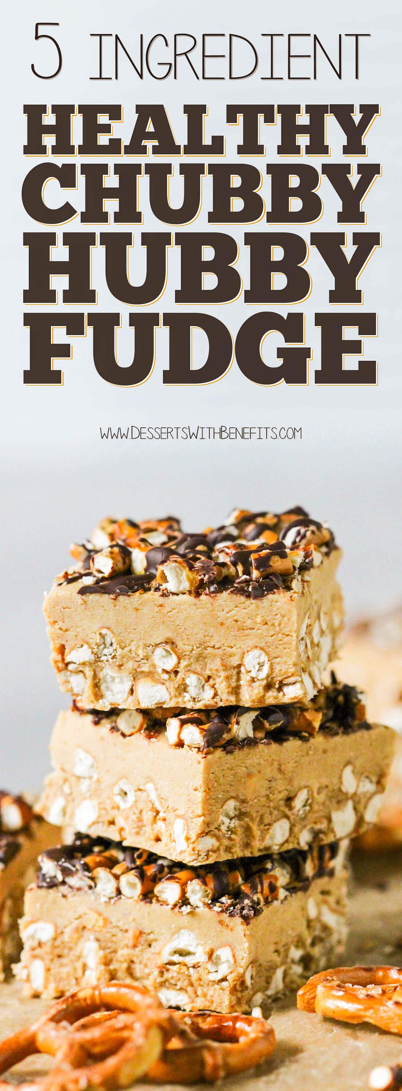 Healthy Chubby Hubby Fudge (Chocolate Peanut Butter Pretzel Fudge) -- refined sugar free, high protein, and gluten free optional.